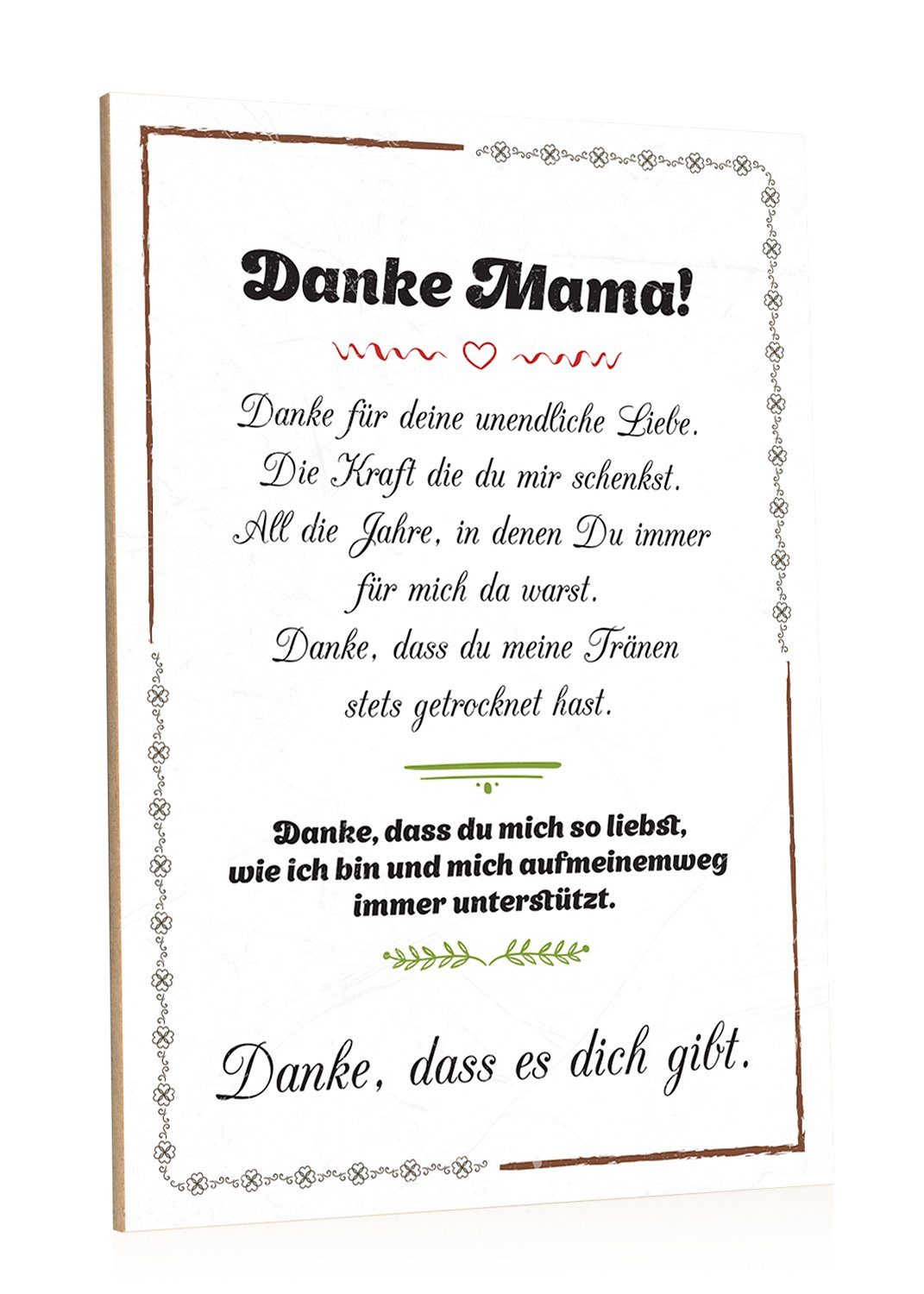 GRAVURZEILE Holzbild mit Spruch - Danke, dass es Dich gibt Mama - Holzschild - Muttertag, Digitaldruck