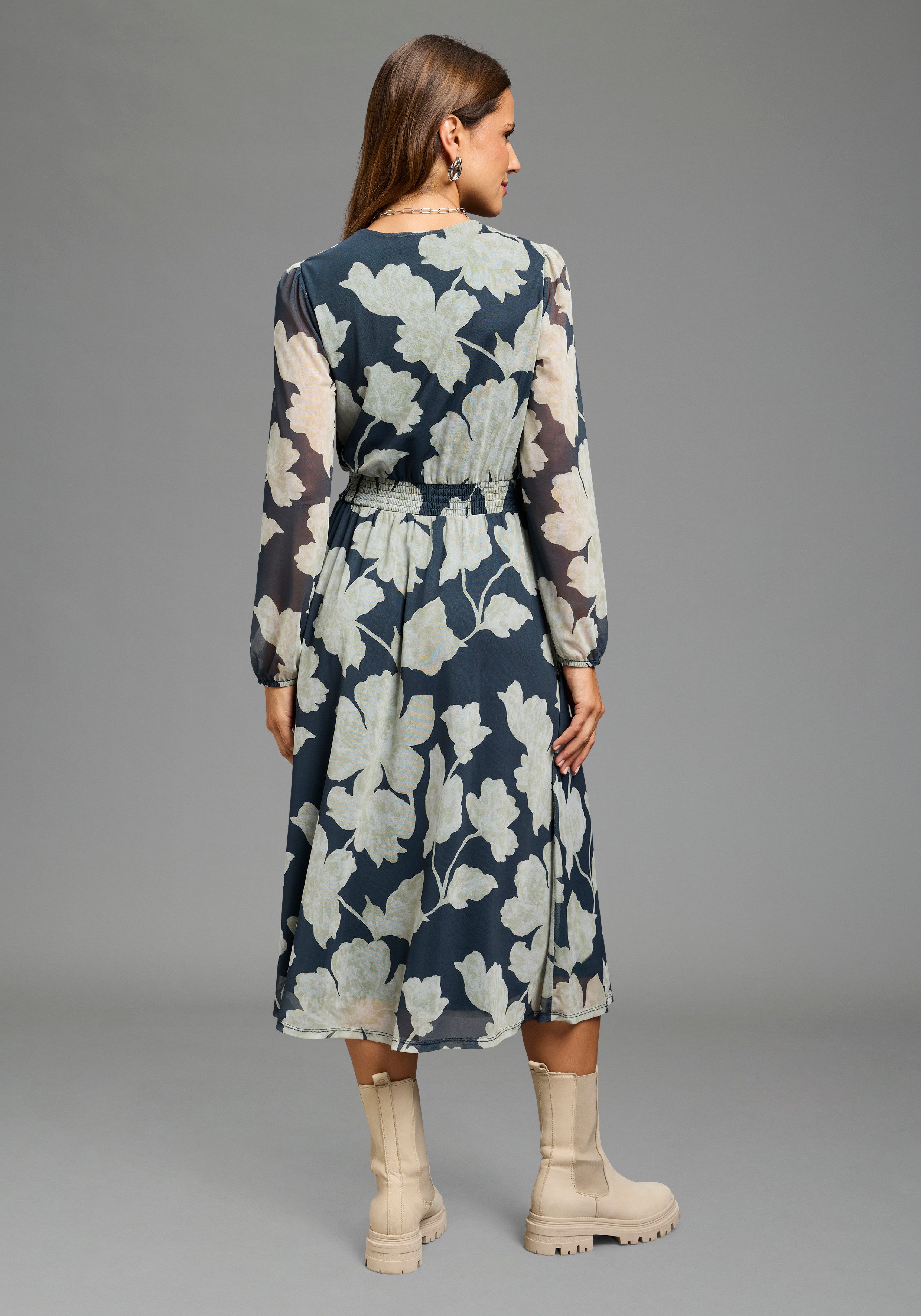 Laura Scott Meshkleid wadenlang, figurbetont, aus elastischem Jersey- und Meshmaterial