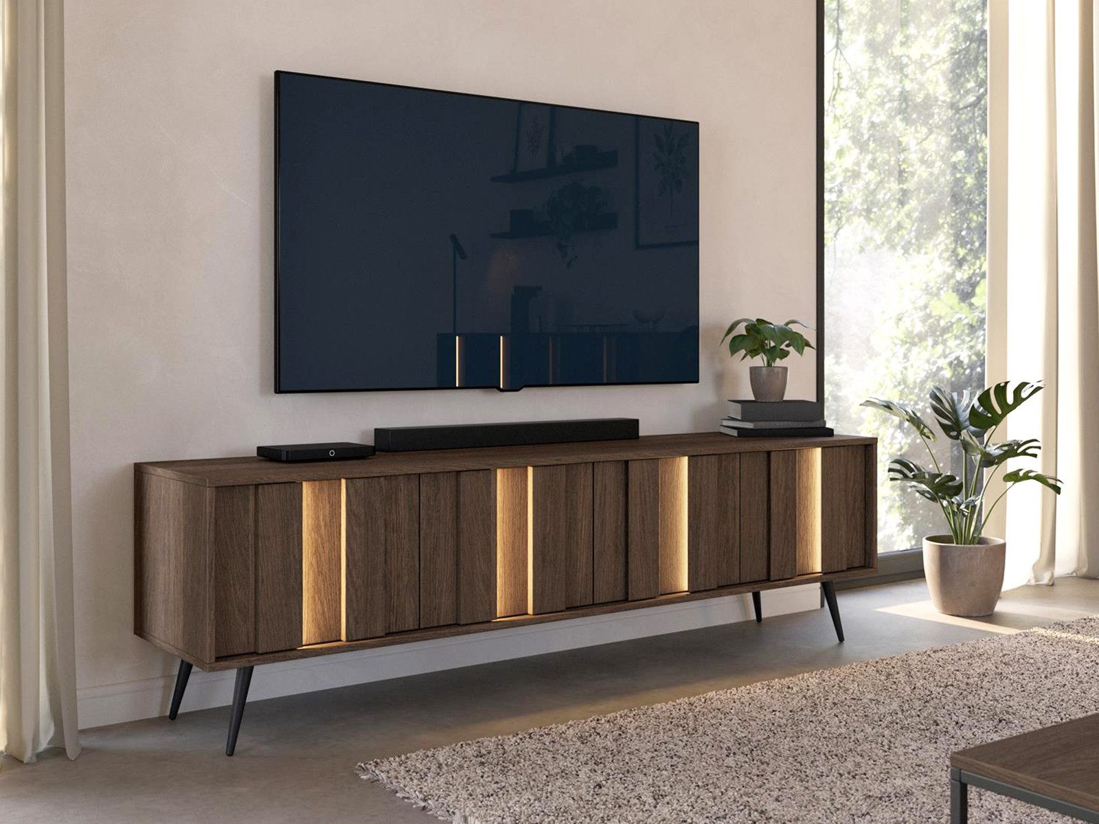 Compleo TV-Schrank 4 Türen PICO, TV-Lowboard mit LED-Beleuchtung