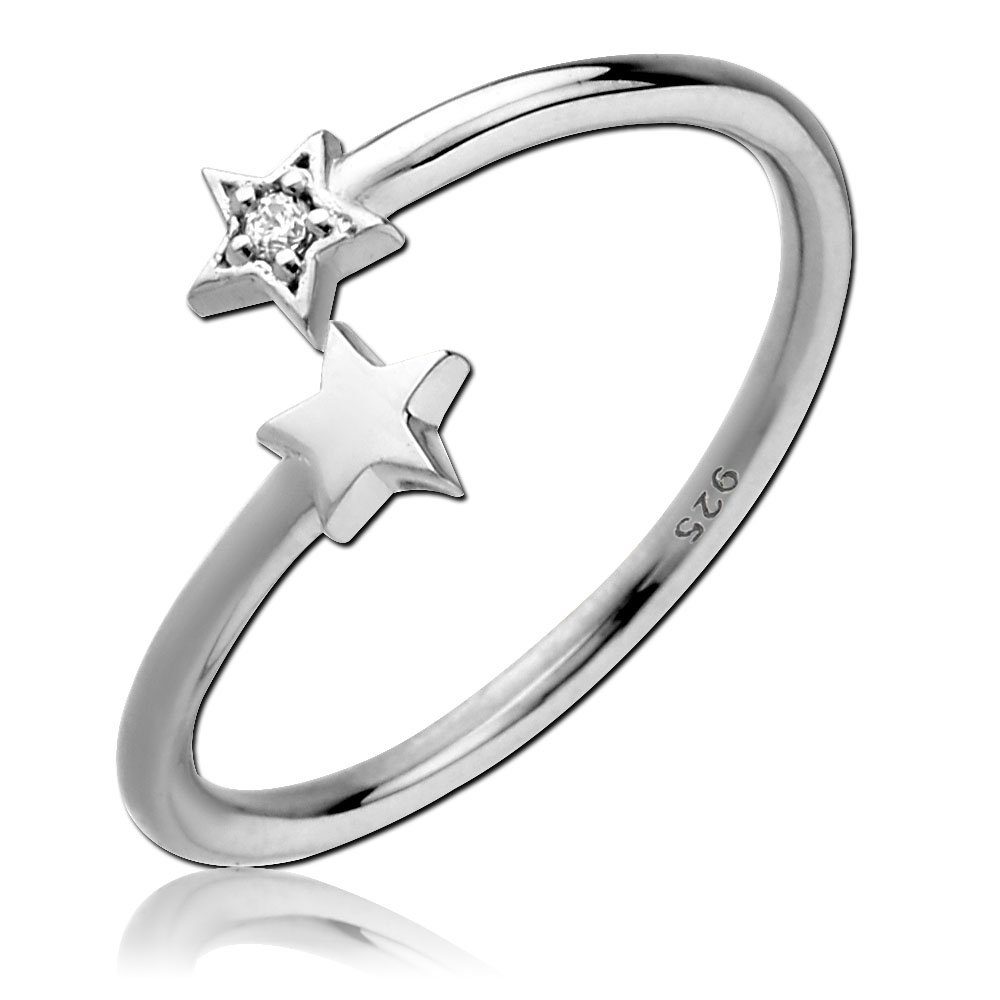 Silberring Damenring 925 Sterlingsilber offen Sterne Zirkonia Fingerring