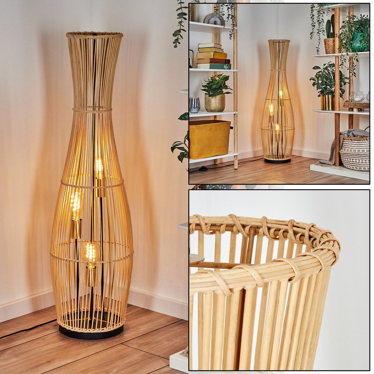 hofstein Stehlampe moderne Stehleuchte aus Metall/Bambus günstig online kaufen