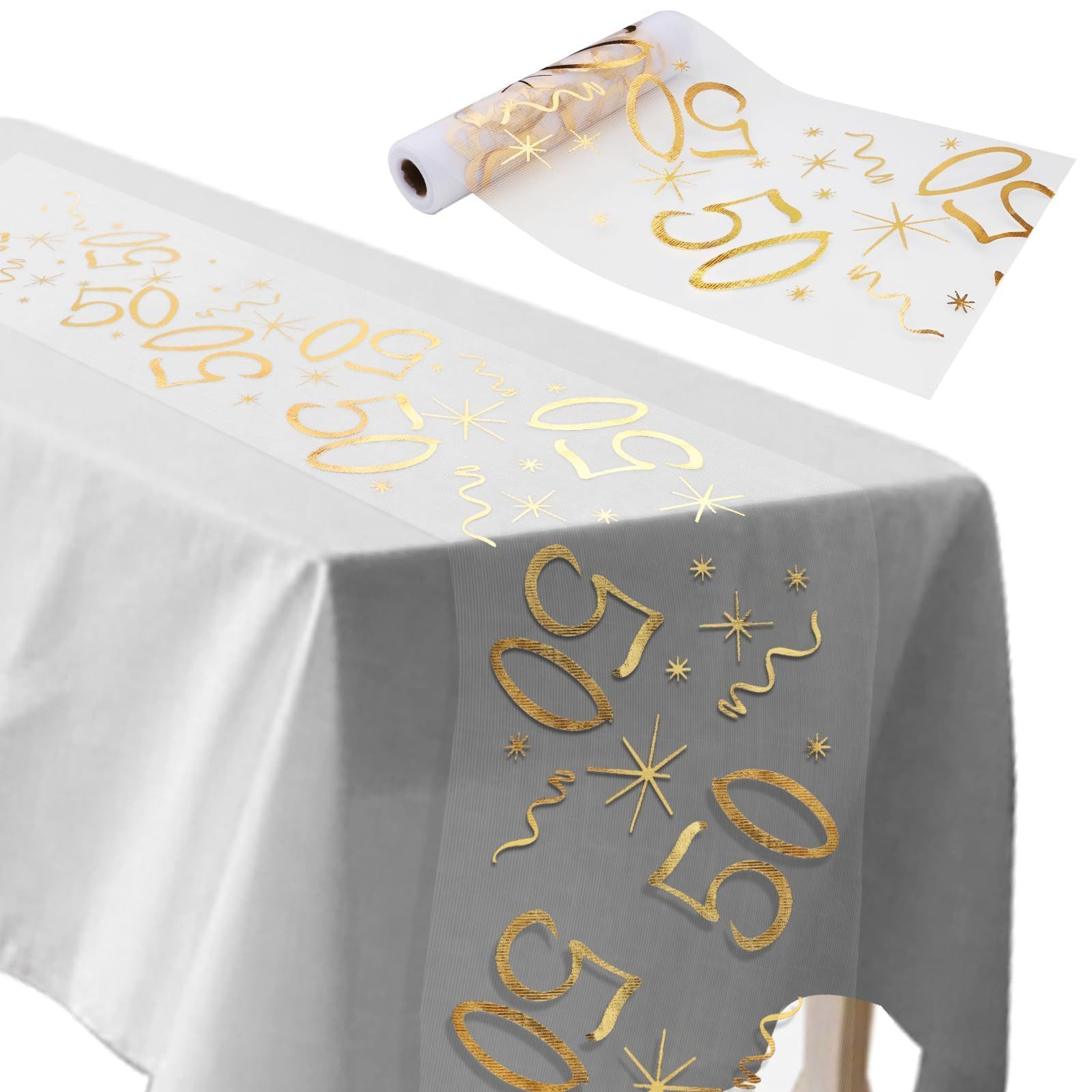 FOUORTUNATE-BEE Tischläufer Tischläufer Tischdeko Geburtstag Zuschneidbar Tischläufer Gold (Männer und Frauen für Geburtstagsparty Jubiläumsfeier, 28 cm x 10 m)