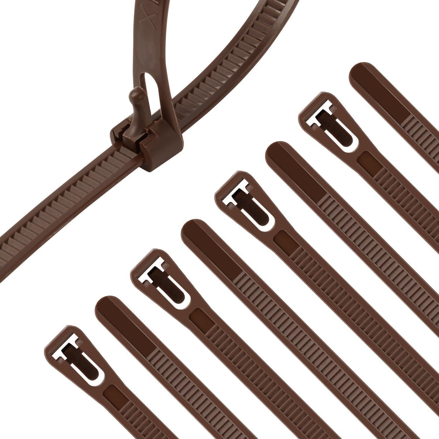 LuxusKollektion Kabelbinder Kabelbinder 100 Stück 25,4 cm braun lösbar verstellbar 10 inch Braun