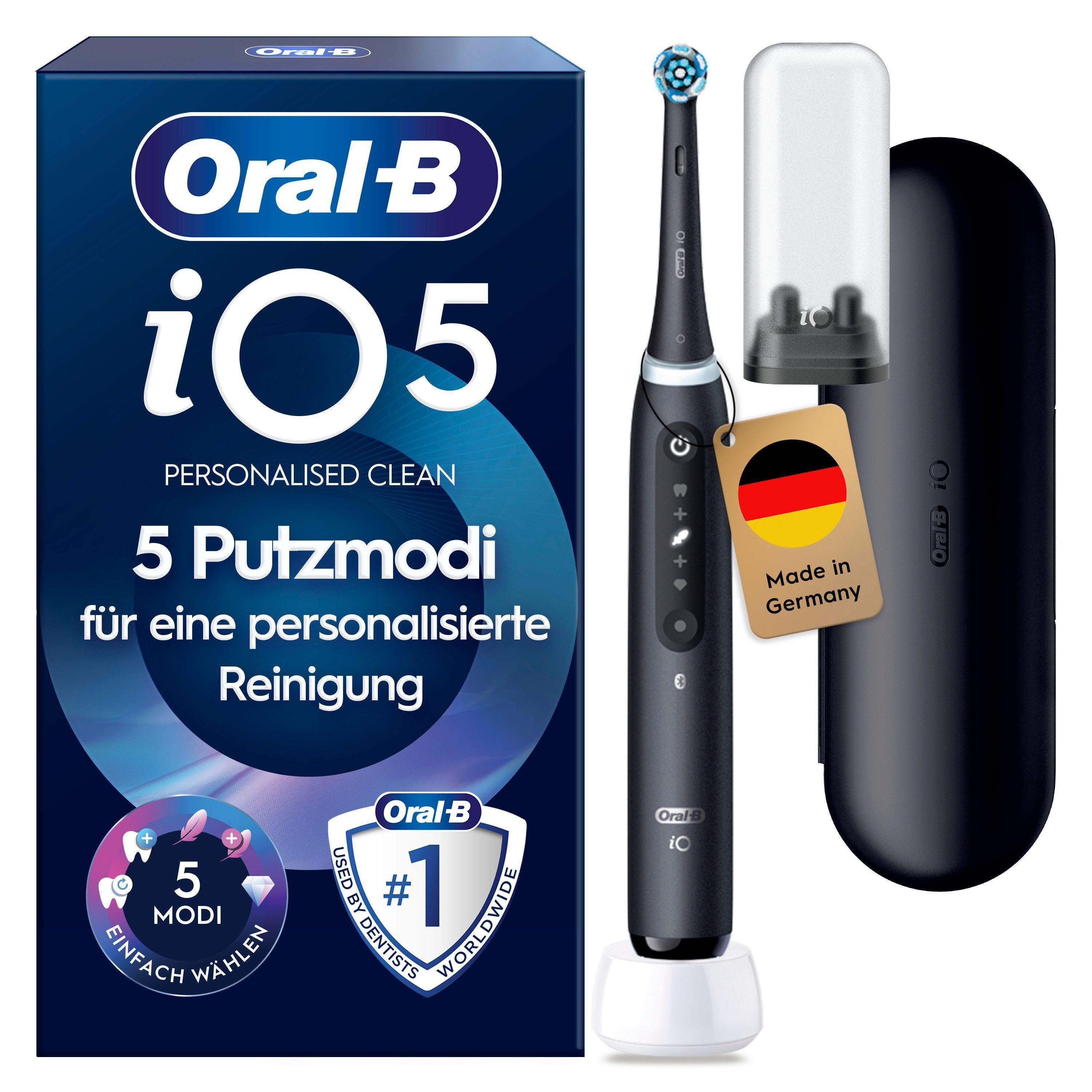 Oral-B Elektrische Zahnbürste Oral-B iO Series 5, Aufsteckbürsten: 1 St., 1 Aufsteckbürste, Langanhaltender Akku, Reise-Etui, Aufsteckbürstenhalter