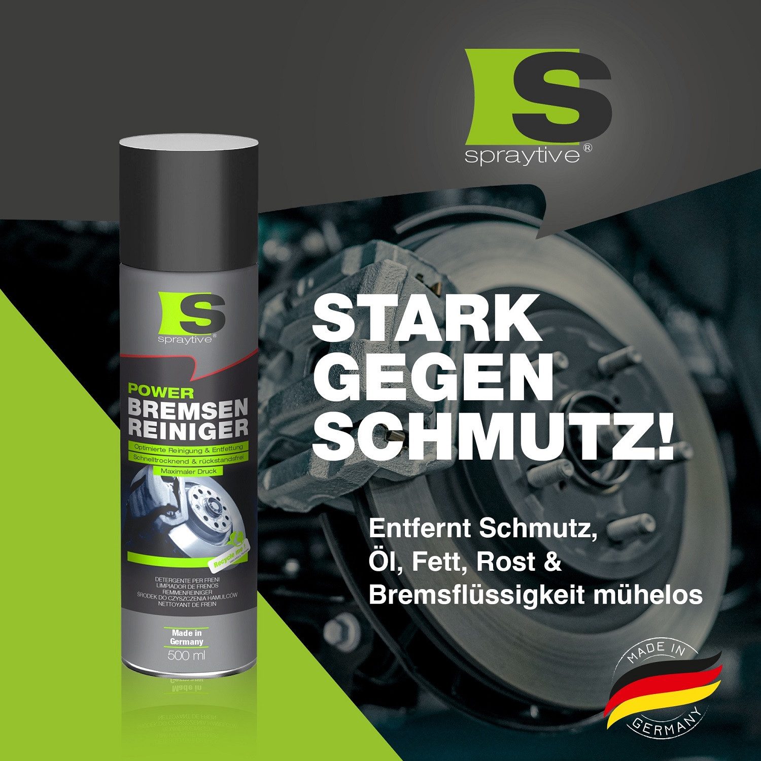 Spraytive 1x 500ml Power Teilereiniger-Spray - Hochwirksamer Kaltreiniger und Bremsenreiniger (Made in Germany)