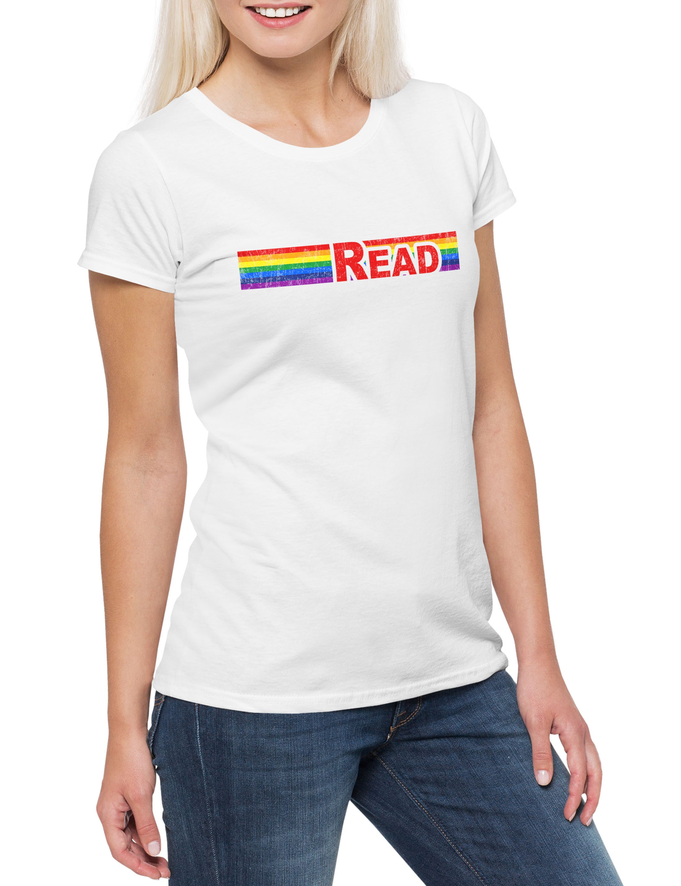 Print-Shirt Rainbow Read Damen T-Shirt Queer Gay Schwul Lesbian Homosexuell LGBTQ