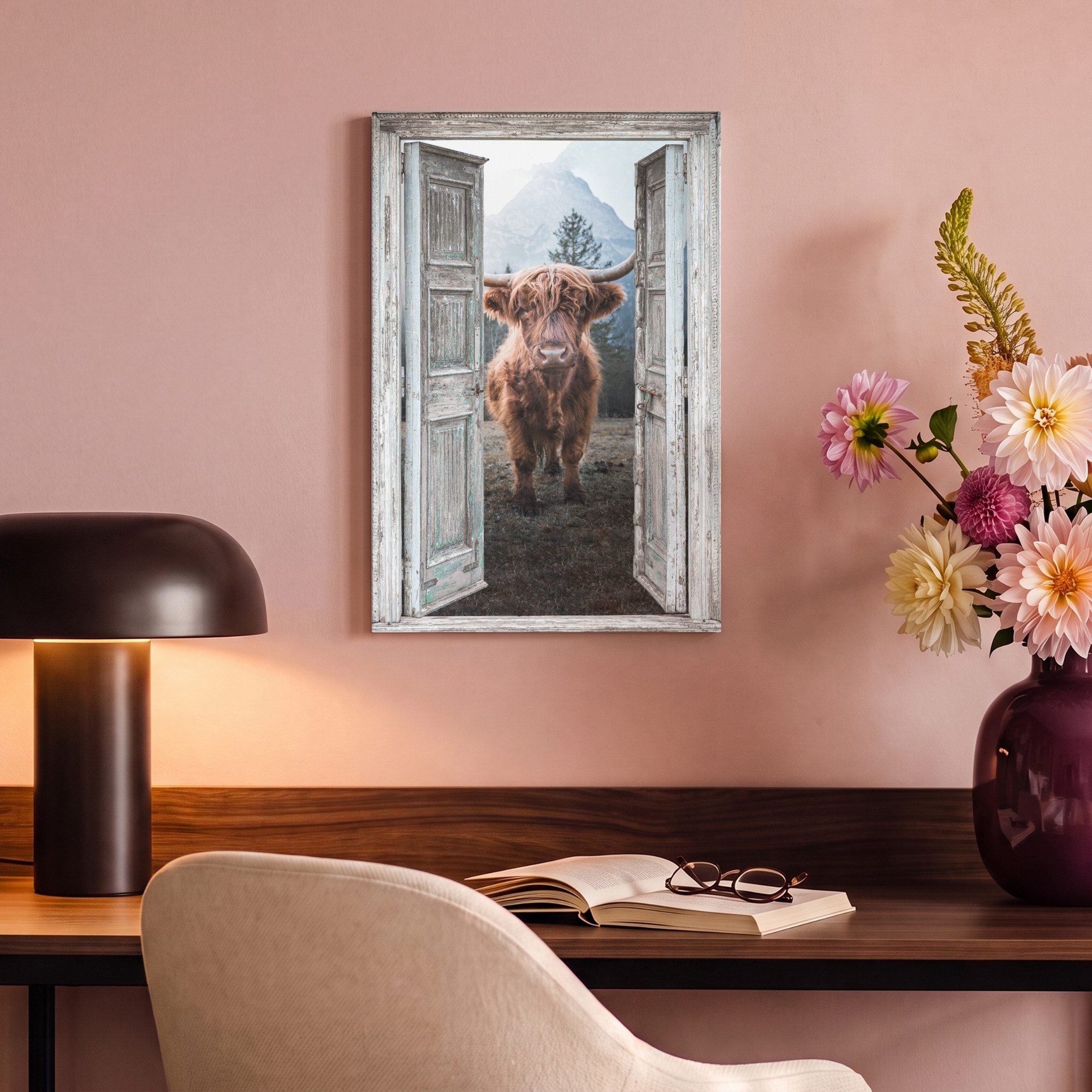 OneMillionCanvasses® Leinwandbild Schottischer Highlander - Kuh - Ländlich - Ansicht, Fotodruck (1 St), Wandbild, Deko Schlafzimmer Wohnzimmer Flur 20x20 cm – Bild 4 von 5