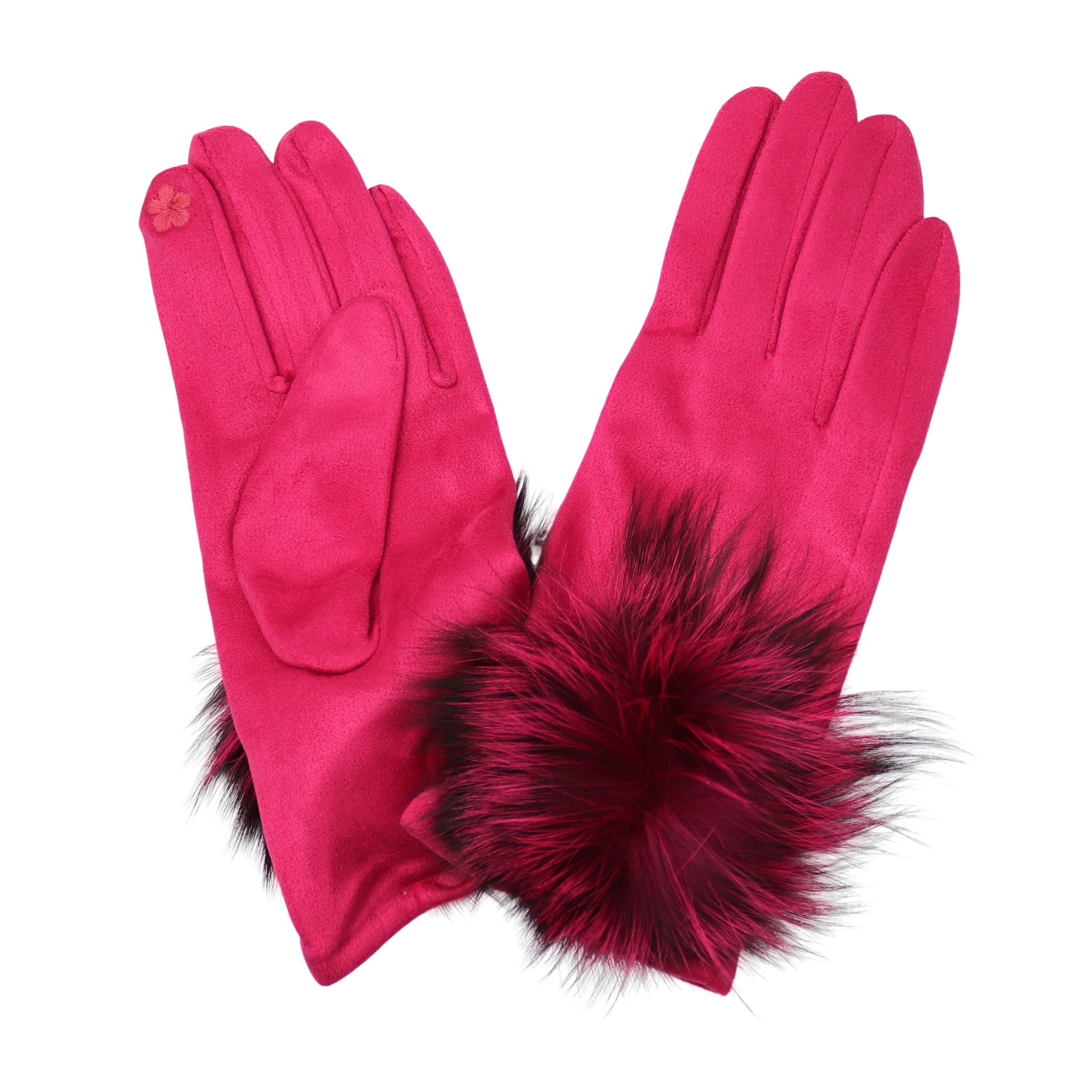 MIRROSI Thermohandschuhe Damen Touchscreen Handschuhe gefüttert Warm ONESIZE (mit verspieltem Bommel) aus Stoff sehr weich und warm ideal für Herbst oder Winter