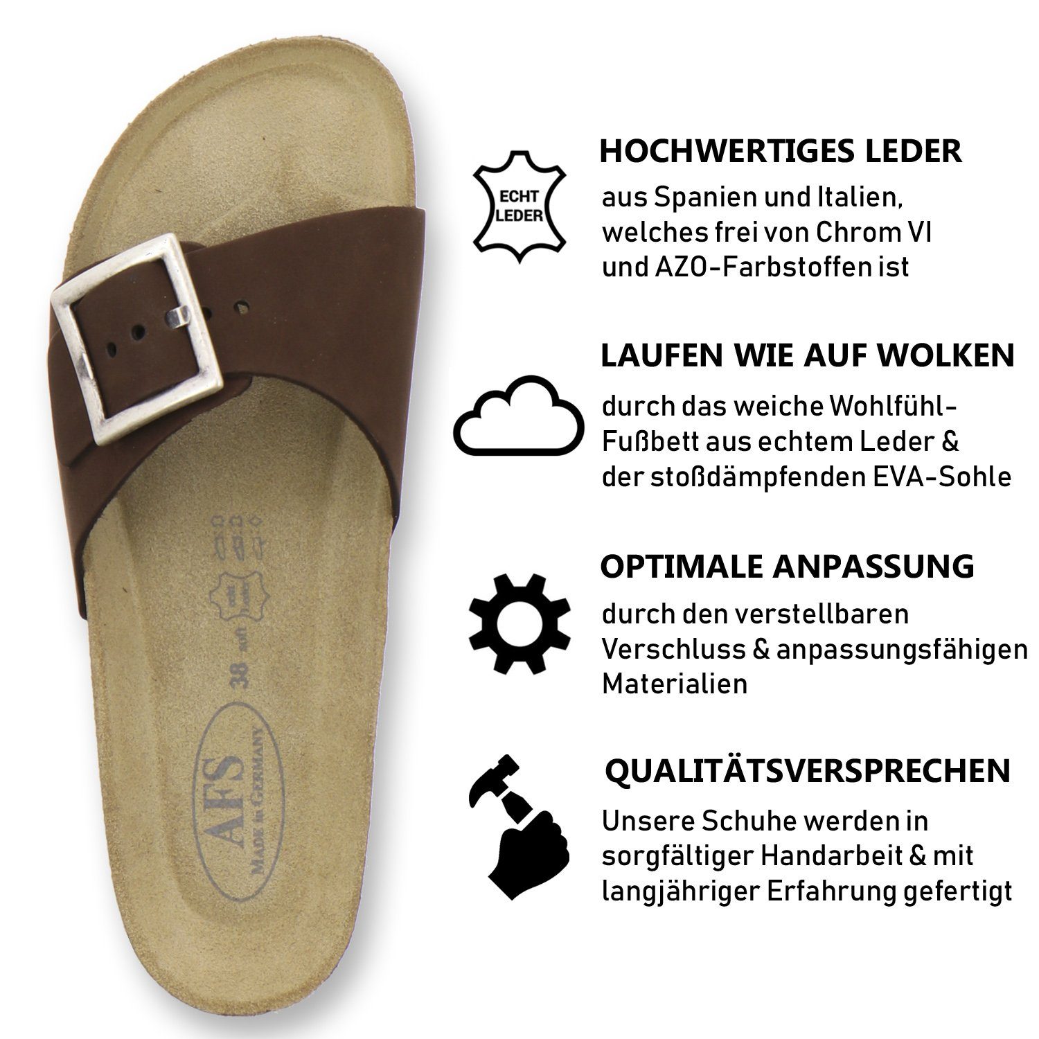 für 2112 AFS-Schuhe Germany Leder, Damen aus in sommerliche Made tabak Pantoletten Pantolette