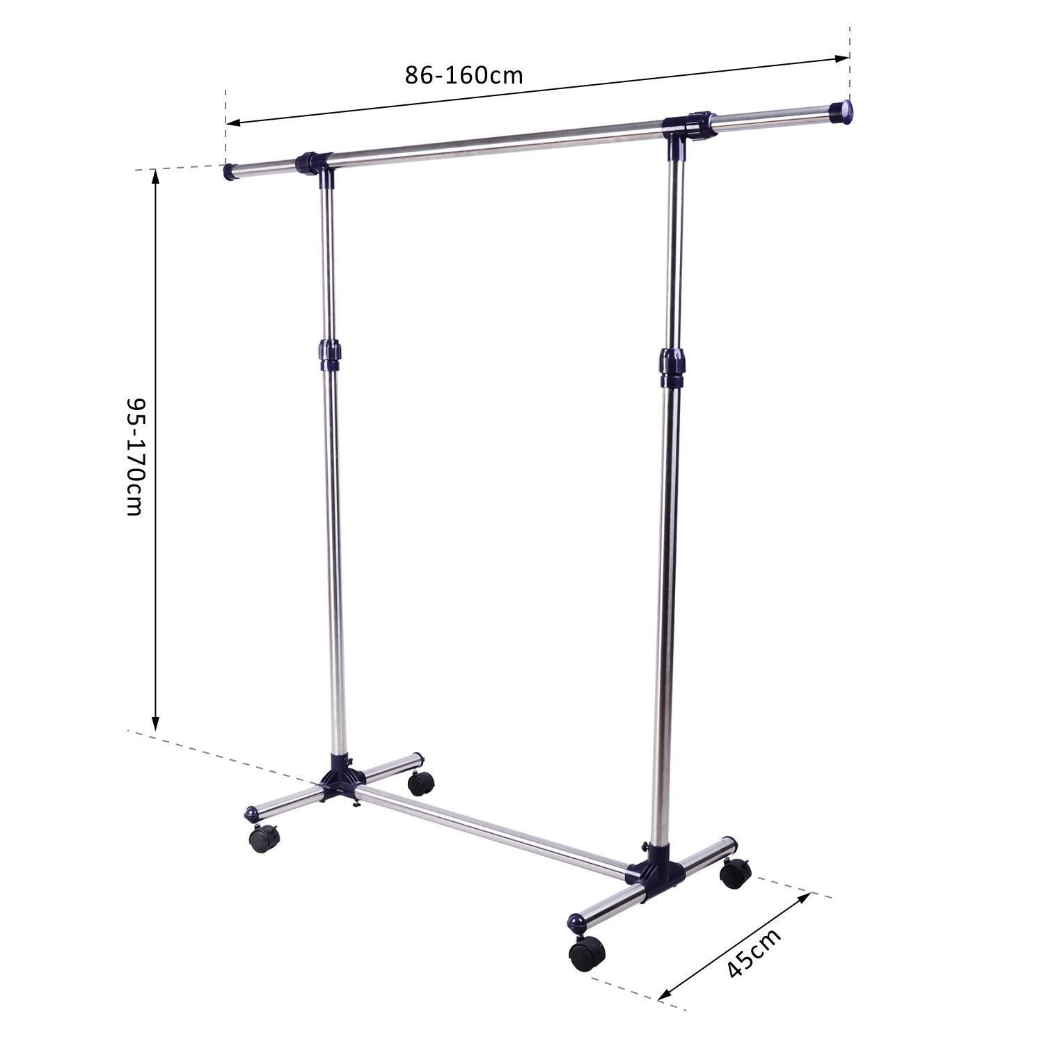 HOMCOM Kleiderständer Wäscheständer Garderobe für Eingangsbereich Edelstahl, (Set, 1 St., Kleiderständer), Garderobenständer mit Rollen Höhenverstellbare Kleide – Bild 3 von 5