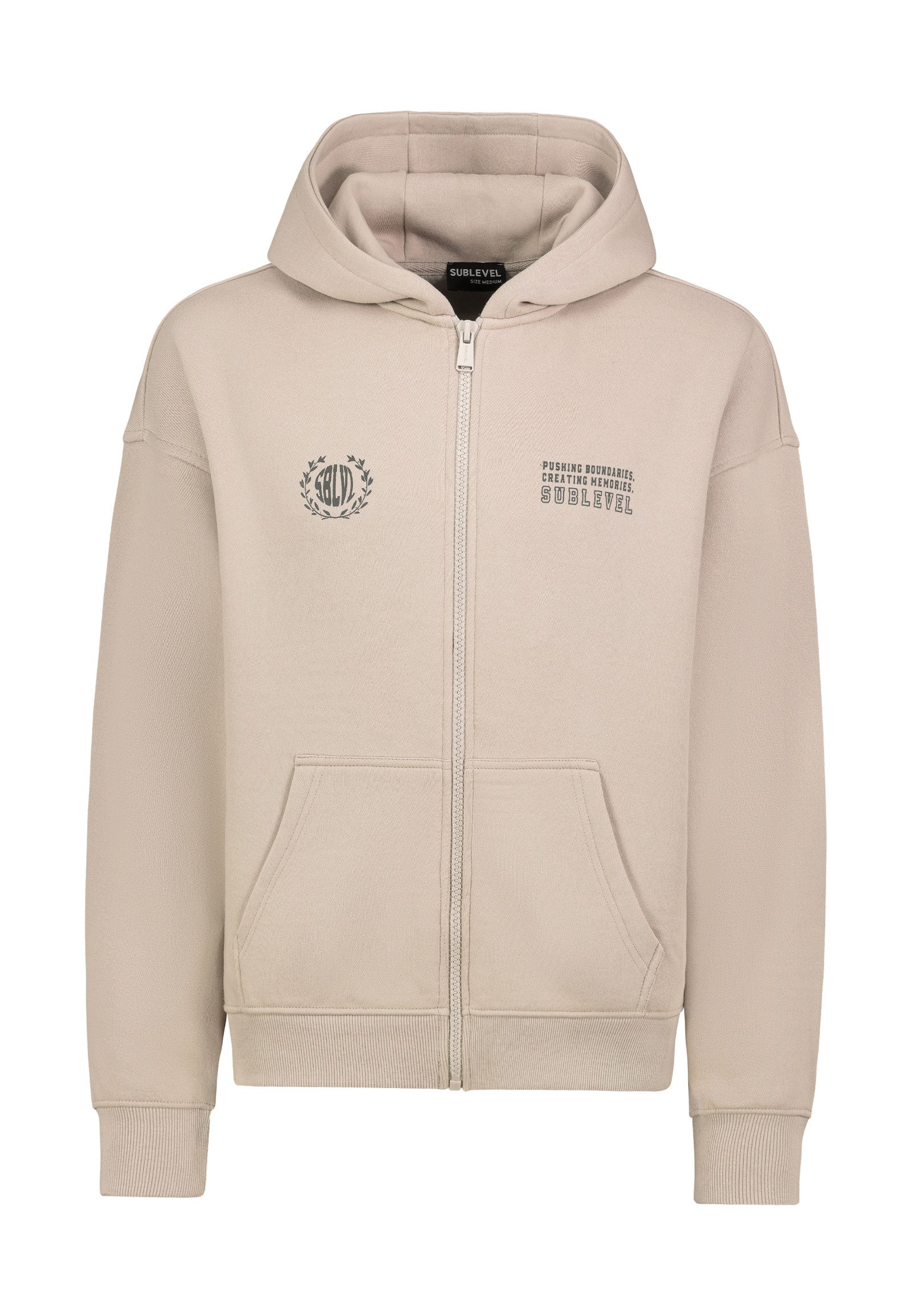 SUBLEVEL Kapuzensweatjacke Herren Oversize Sweatjacke mit Backprint Sweatshirtjacke, Kapuzenpullover mit Kängurutasche und Kapuze