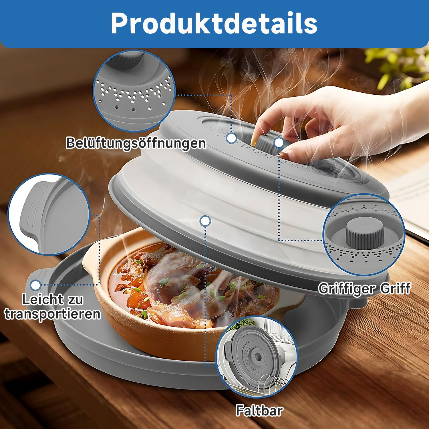 Refined Living Mikrowellenbehälter 2 Stk Faltbare Mikrowellen Abdeckung Mikrowellendeckel Frischhaltedose, (Mikrowellenhaube mit Dampflöchern Mikrowellengeschirr, Microwave Cover, 2-tlg., 2 In 1 Microwellenabdeckungen Küche Aufbewahrung & Organisation), Mikrowellenschüssel Set rund mit Deckel und Dampfventil Spritzschutz