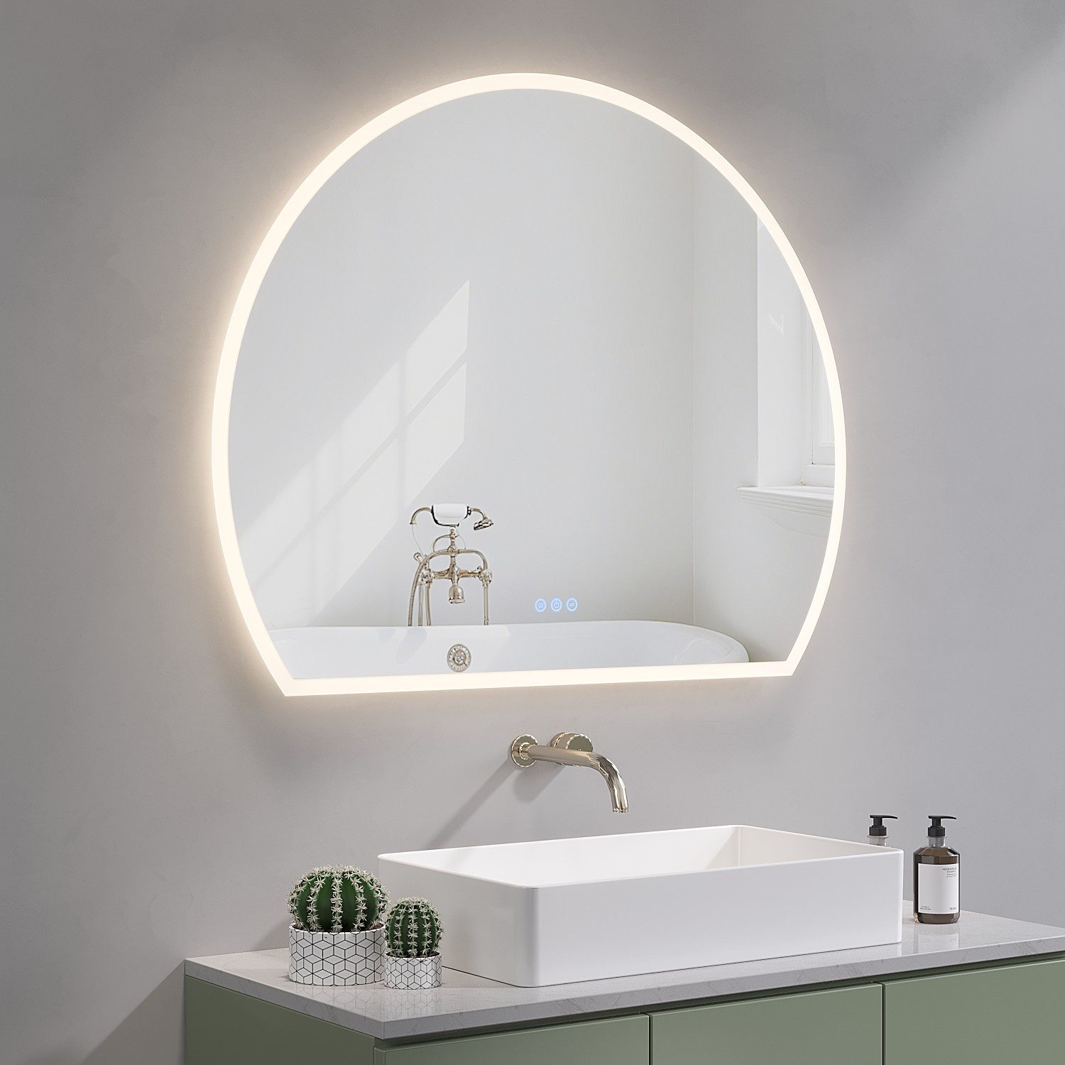 AQUALAVOS Badspiegel LED Badspiegel Halbrund Spiegel Touch/Wandschalter Wandspiegel Deko, Spiegel mit Beleuchtung 100x80 LED Beschlagfrei vertikale/horizontale – Bild 3 von 5