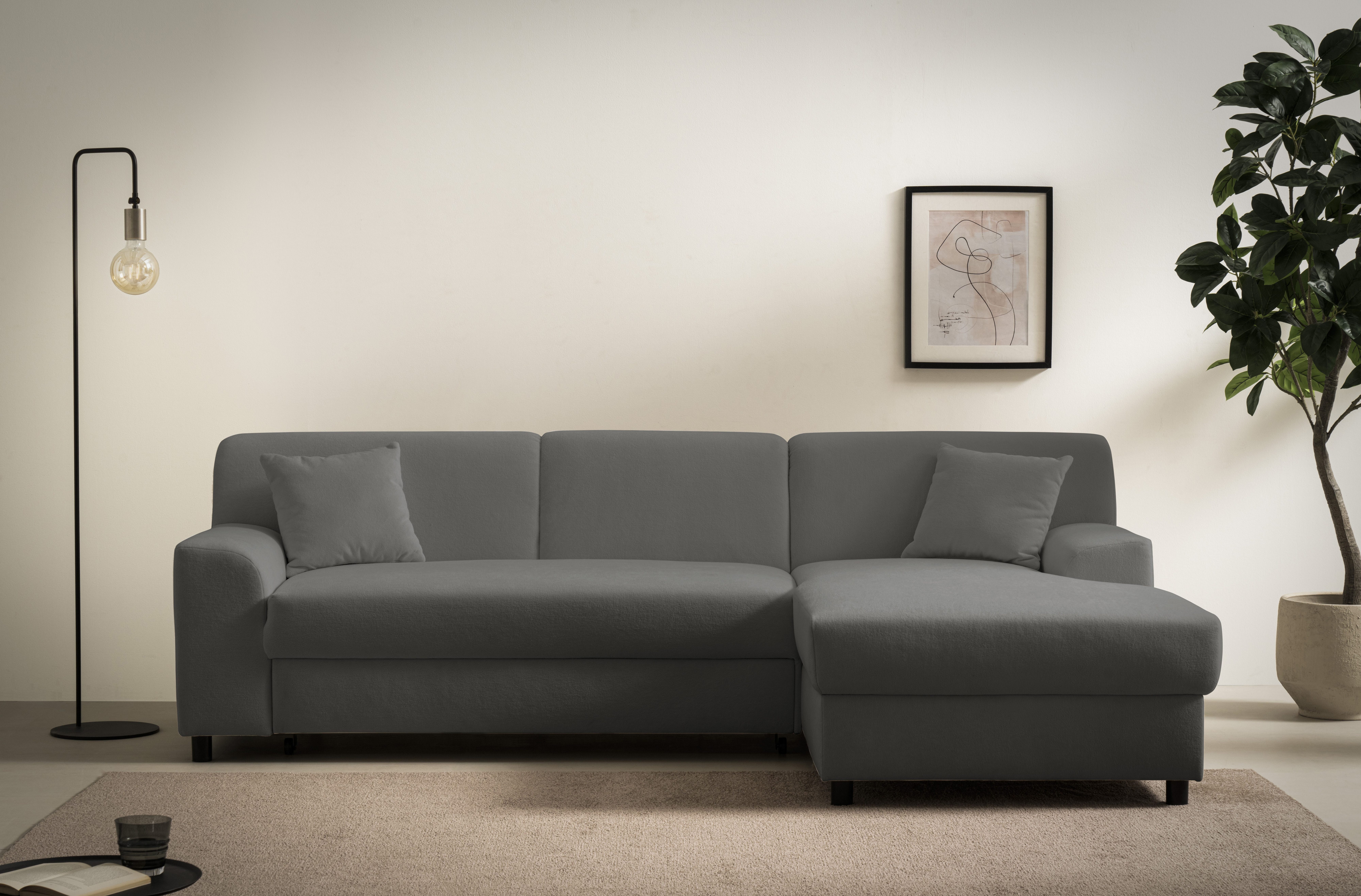DOMO collection Ecksofa Turah 2, Cord oder Luxus-Microfaser, mit Federkern, mit Bettfunktion, B/T: 241/146 cm, inkl. Zierkissen, Schlafsofa, Unser Dauertiefpreis