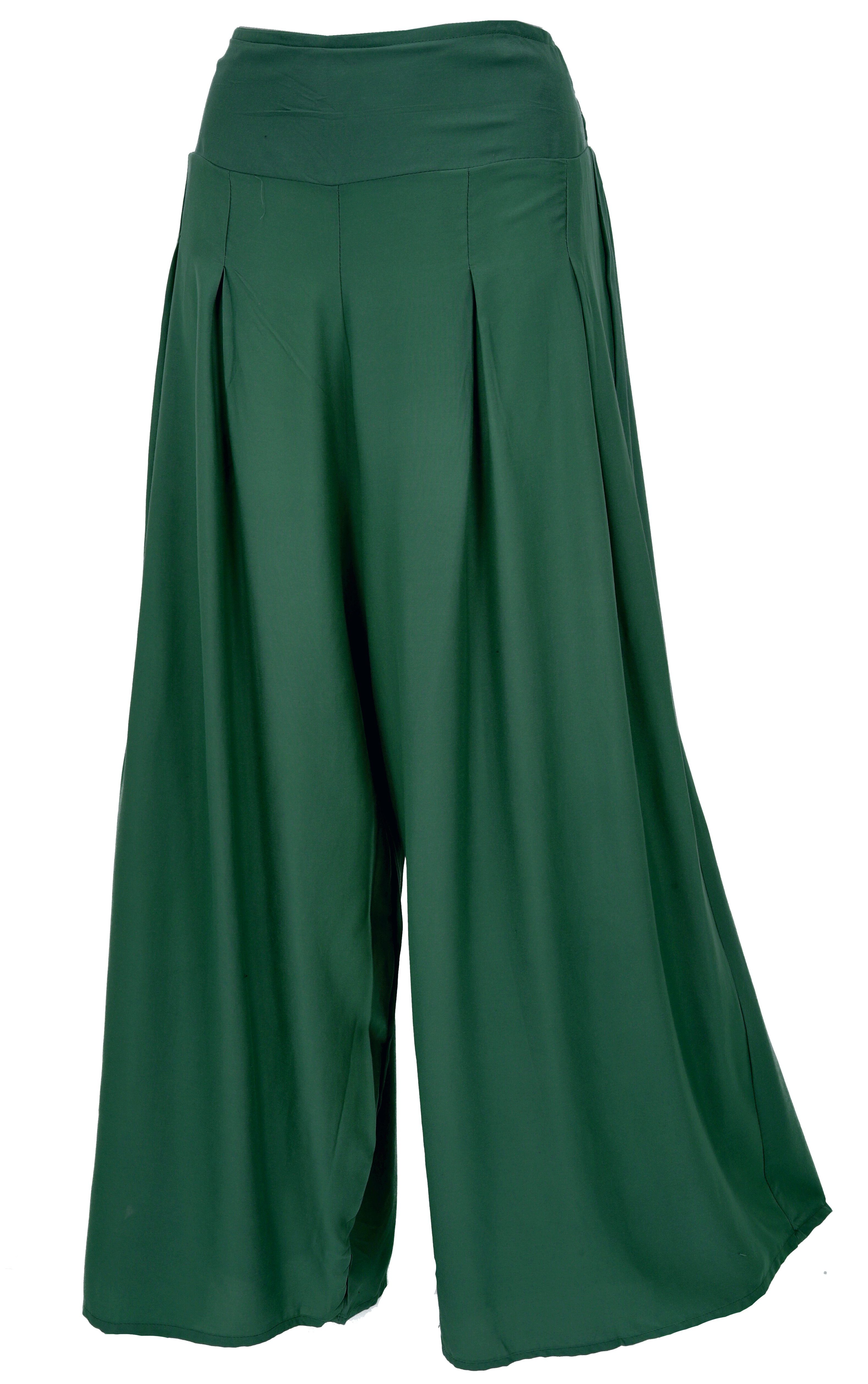 Guru-Shop Relaxhose Boho Hosenrock, weite Sommerhose - tannengrün Ethno Style, alternative Bekleidung