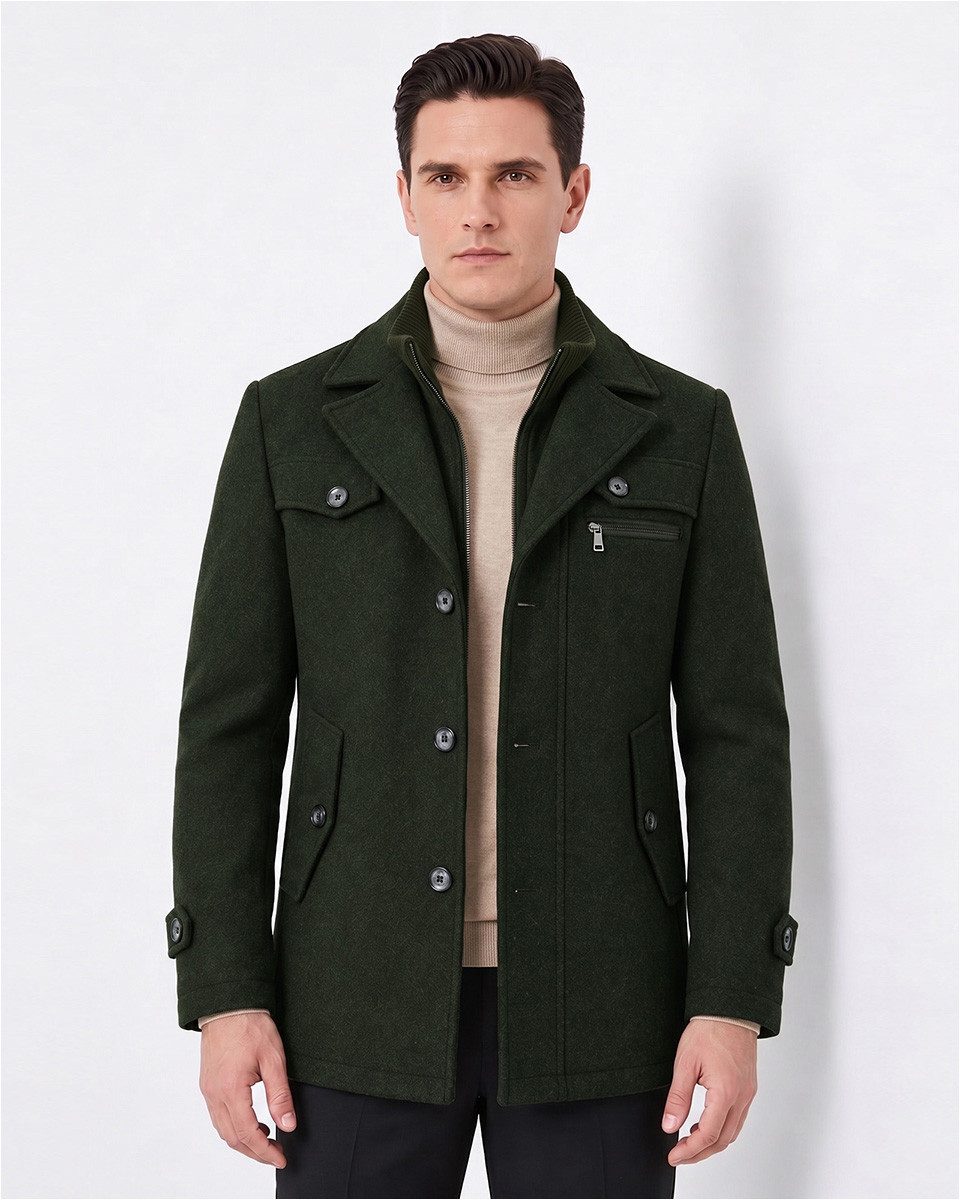 Allthemen Kurzmantel Herren Kurzmantel aus Wollmix Regulal Fit Business Warmer Wintermantel mit abnehmbarem Kragen, ideal für den täglichen Berufstag