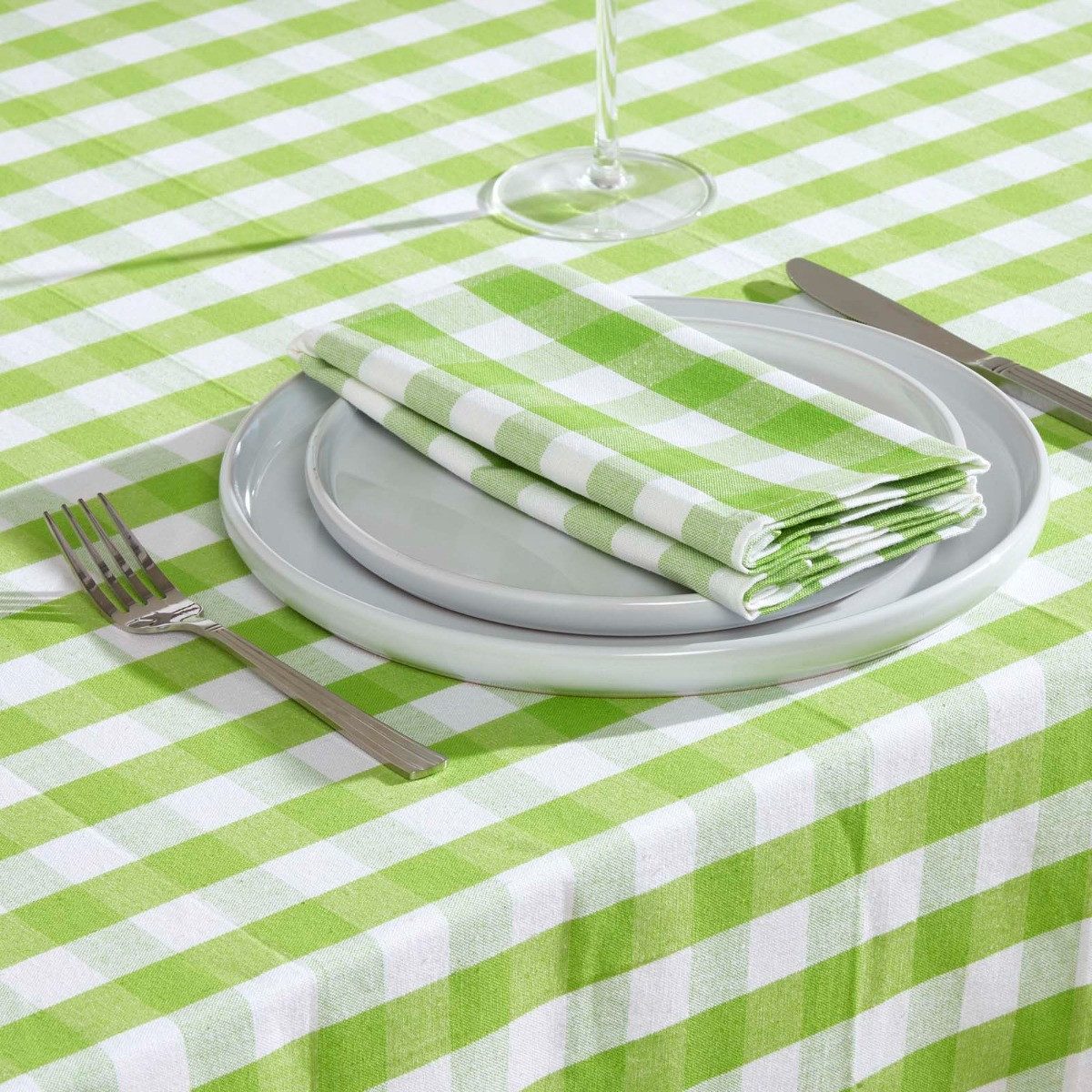 Homescapes Stoffserviette 4er-Set Stoffservietten grün kariert – 45 x 45 cm, 100% Baumwolle