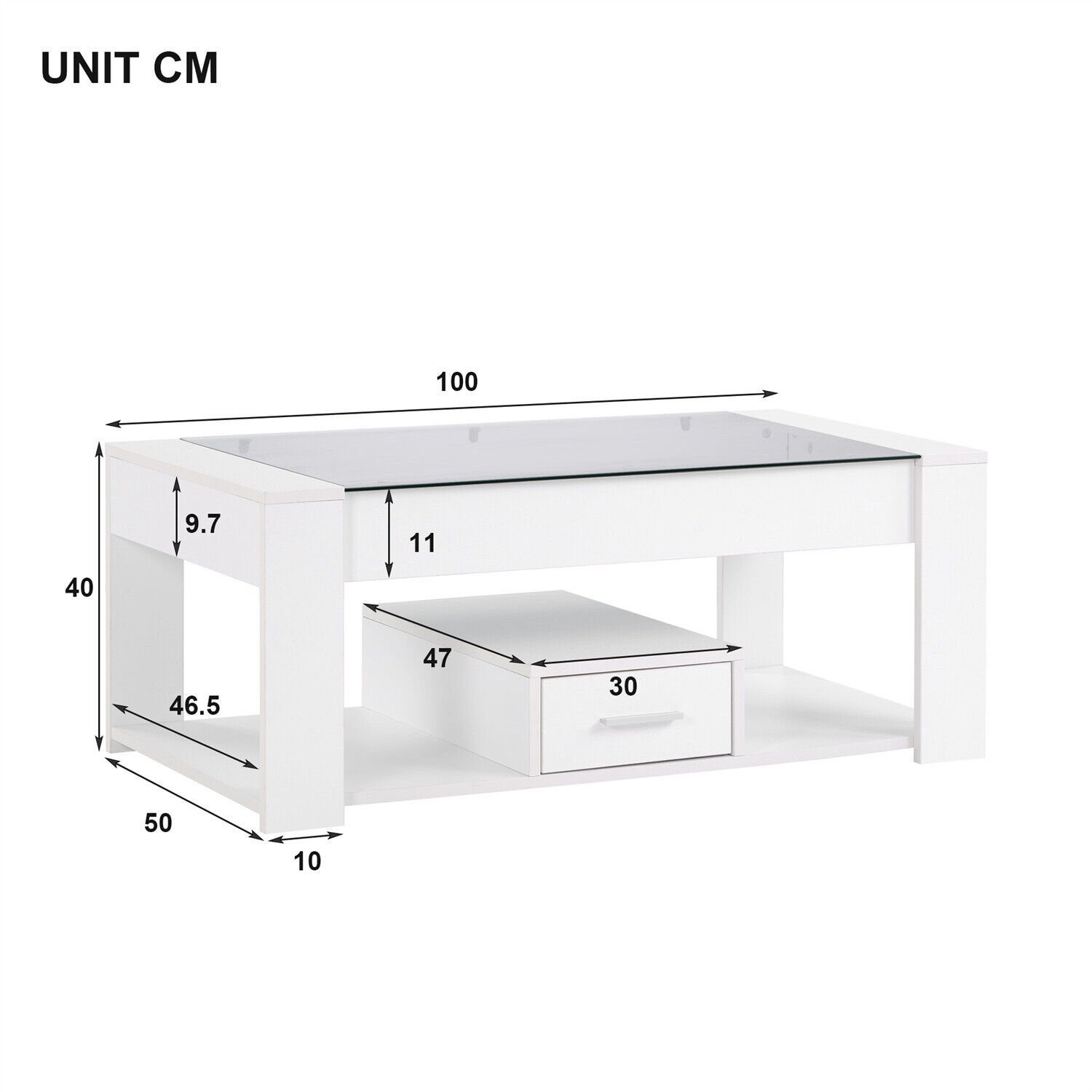 Weiß Glasplatte Stauraum Tischsitz mit Couchtisch Wohnzimmer DOTMALL