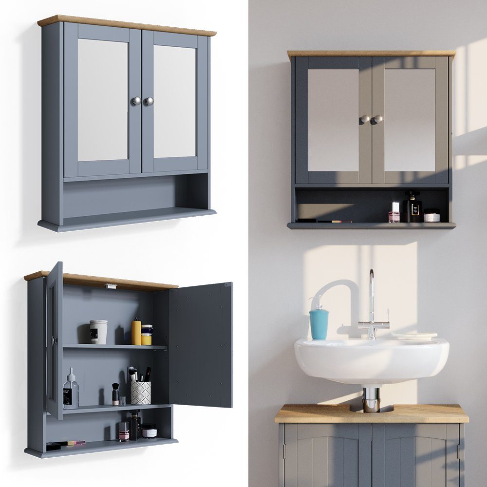 Vicco Badezimmerspiegelschrank Bianco, Grau, 56 x günstig online kaufen