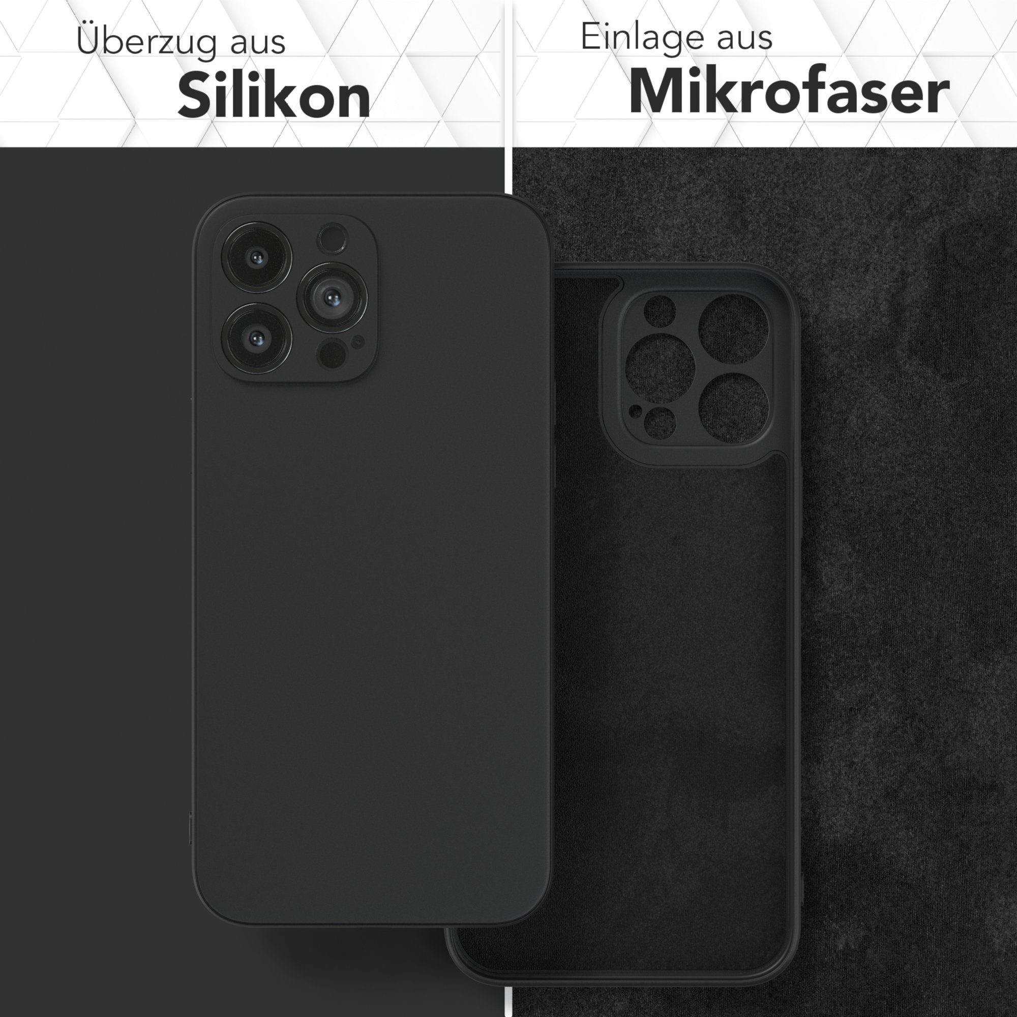 EAZY CASE Handyhülle für Apple iPhone 13 Pro Max Hülle Silikon 6,7 Zoll, Silikon Schutzhülle mit Kameraschutz kratzfest Back Cover Etui Schwarz