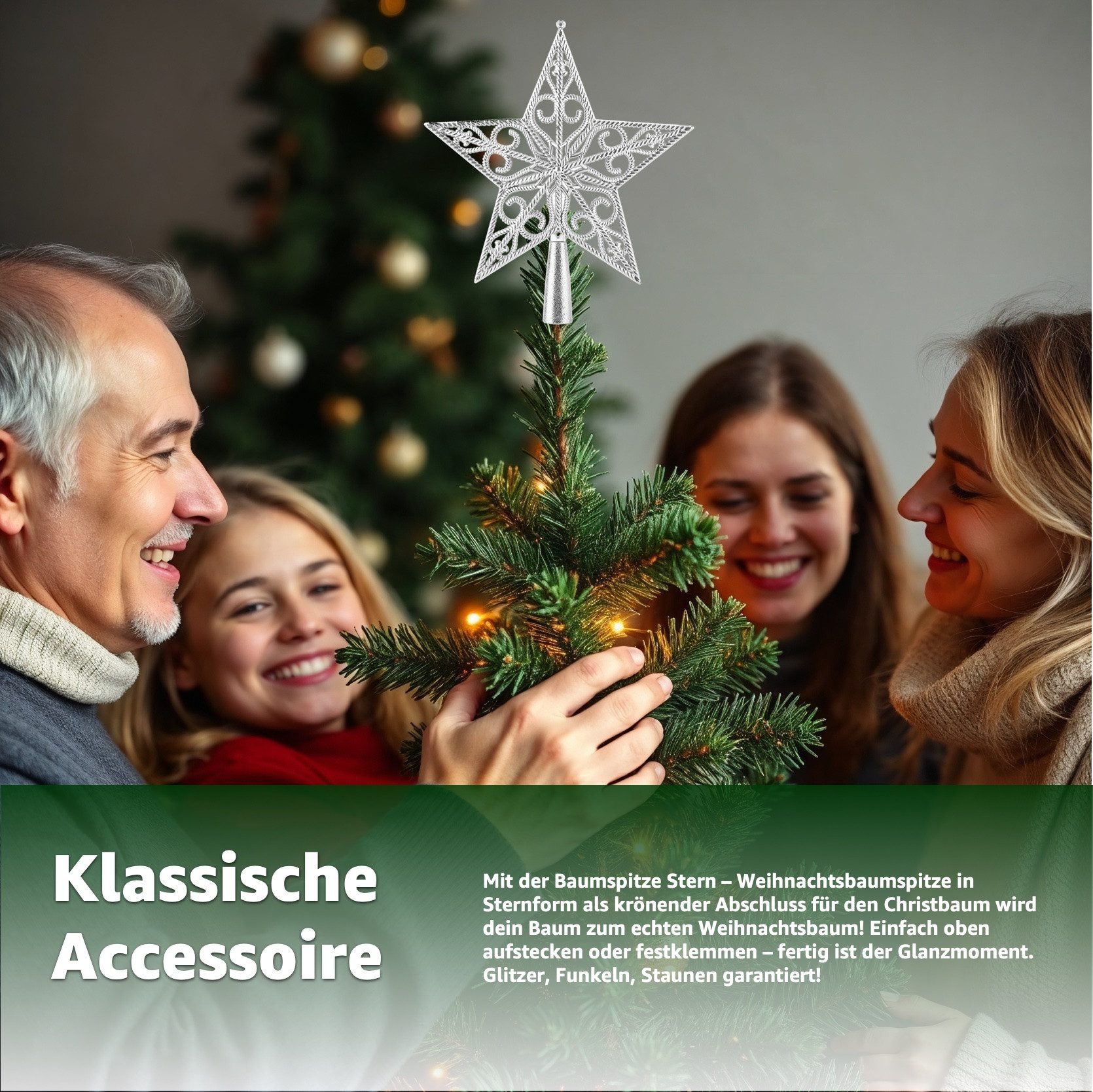 TK Gruppe Christbaumspitze Christbaumspitze für Weihnachtsbaum Baumspitze Aufsatz für Tannenbaum, wiederverwendbar