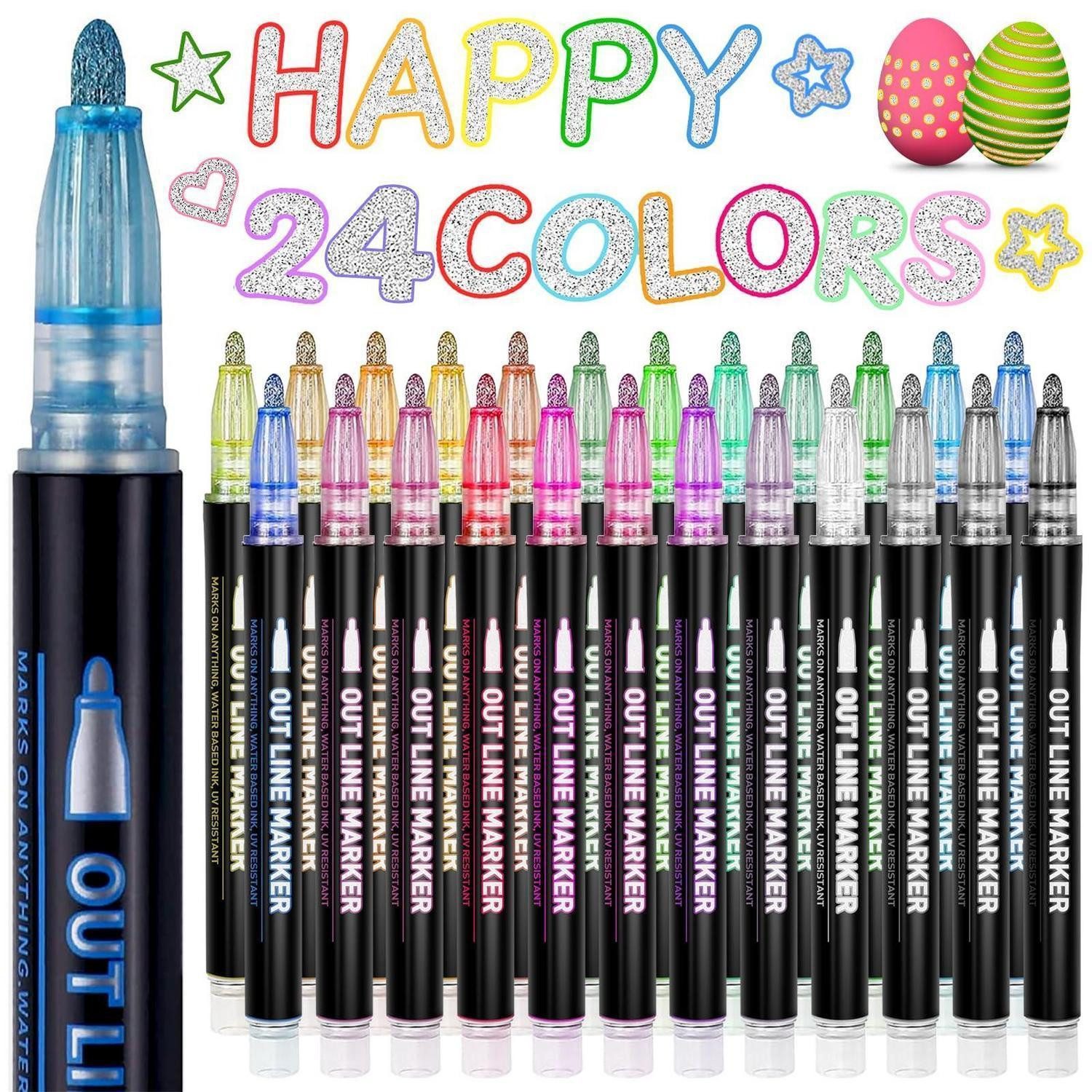 LuxusKollektion Filzstift Outline Marker Glitzerstifte 24 Farben
