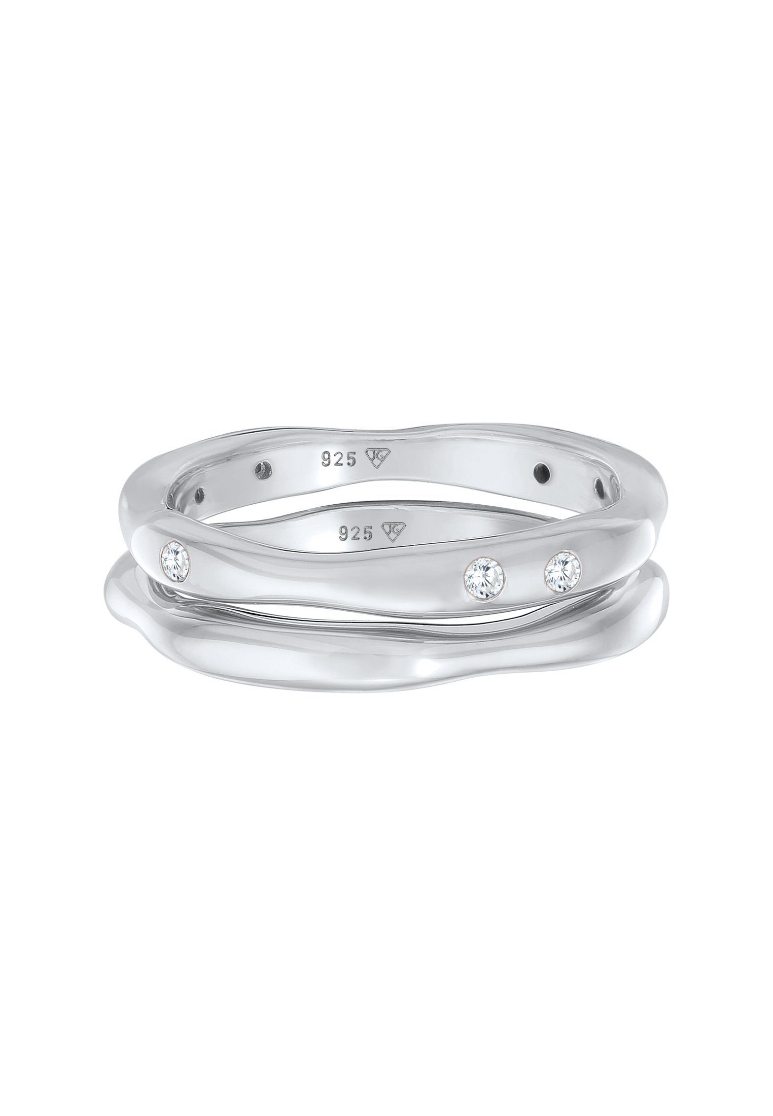 Elli Solitärring Zirkonia Stapelring Bandring Basic 2er Set 925 Ring