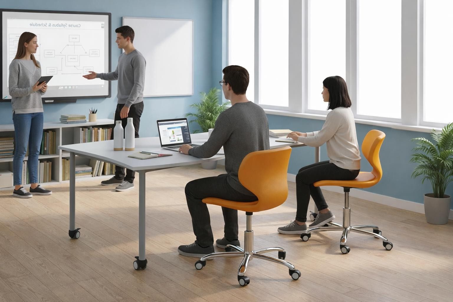 Xlmoebel Schreibtisch Ergonomische Schulbank mit modernen Drehstühlen und Rollen in (Schulbank-Set, Schulbank mit 2 Stühlen), Made in Europa