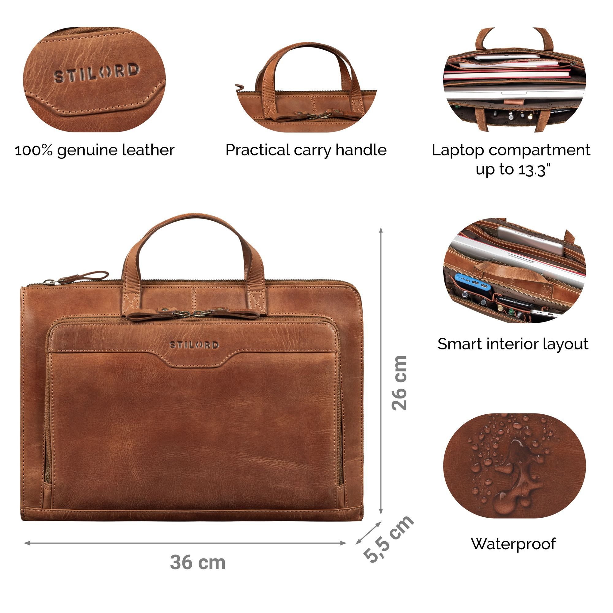 STILORD Laptoptasche "Silvano" Schmale Echtleder Laptop Sleeve 13,3 Zoll Damen und Herren