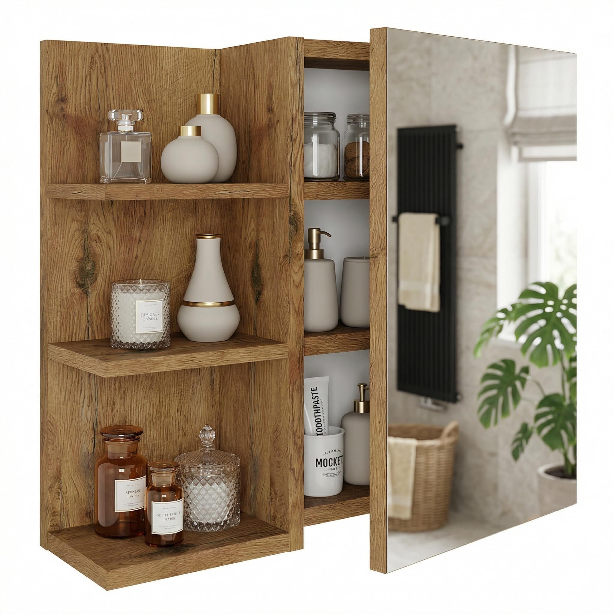 TREND WERK Spiegelschrank Badezimmer mit Ablage & Stauraum (59×16×50 cm Hängender Badezimmerschrank zur Wandmontage mit Regal) – modern & pflegeleicht