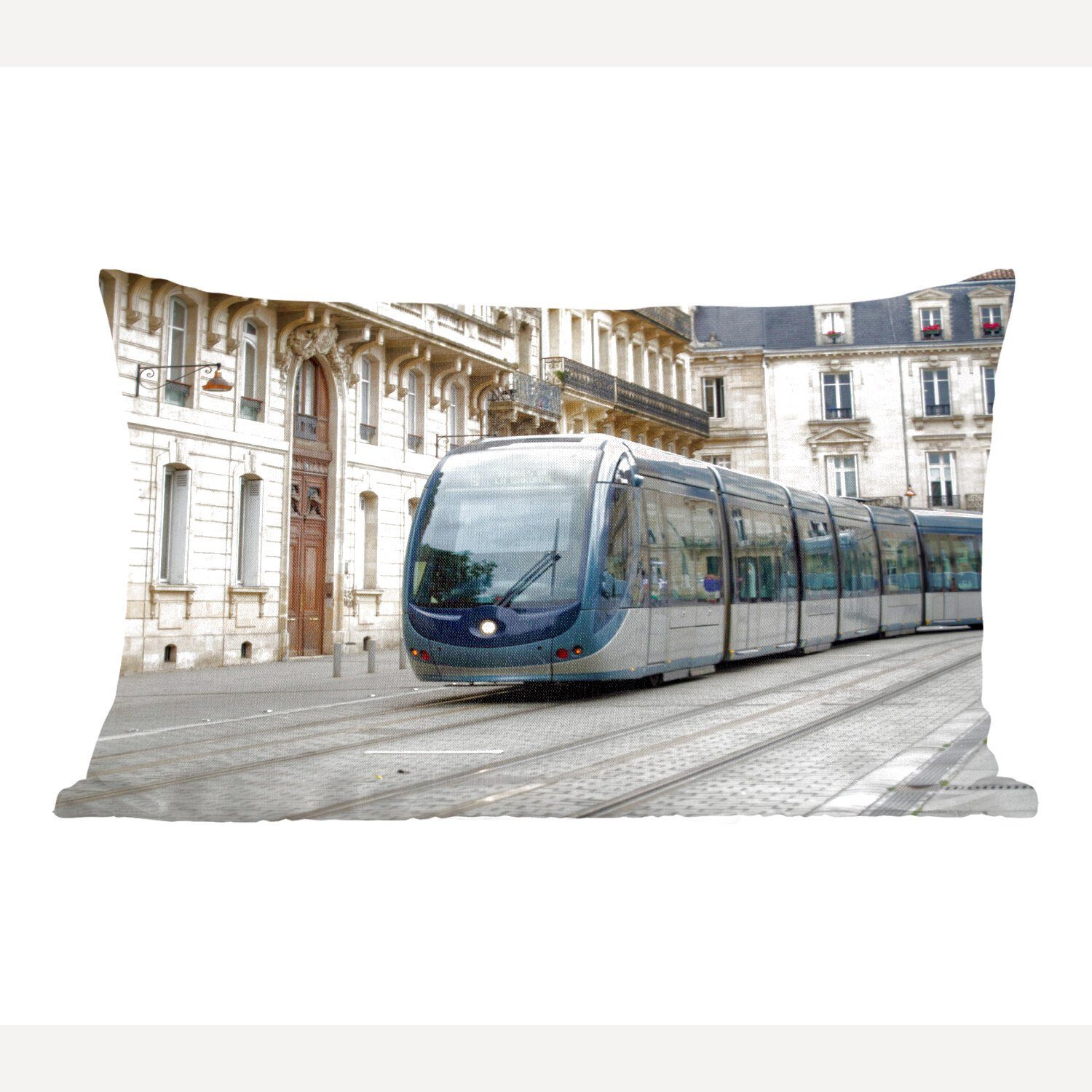 MuchoWow Dekokissen Eine moderne Straßenbahn fährt durch das Zentrum von Bordeaux, Wohzimmer Dekoration, Zierkissen, Dekokissen mit Füllung, Schlafzimmer