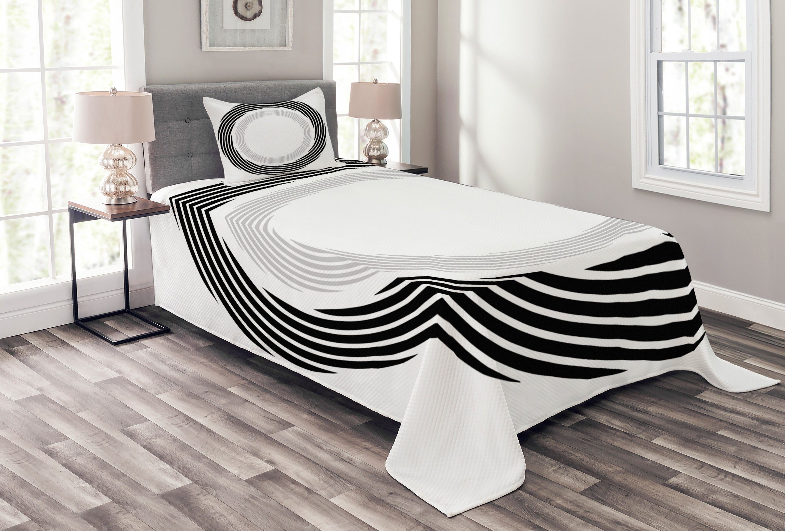 Tagesdecke Set Schwarz mit Abstrakte Abakuhaus, Waschbar, Thema Kunst Kissenbezügen Weiß