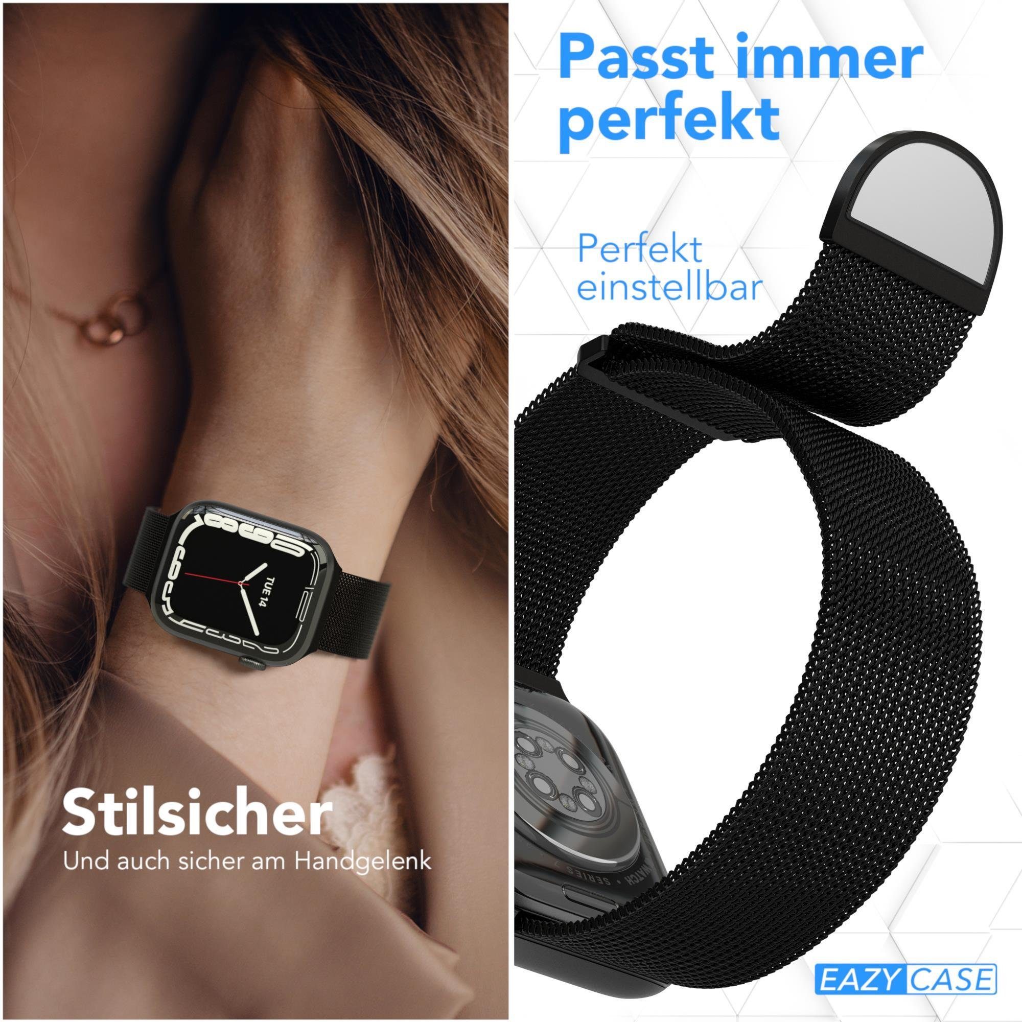 2 iWatch Band 5 CASE 7 EAZY Milanaise Apple 49mm 6 45mm 3 für Ersatzarmband SE 42mm Uhrenarmband 1 44mm Damen 4 Watch Ultra, 9 Schwarz 8 Metall