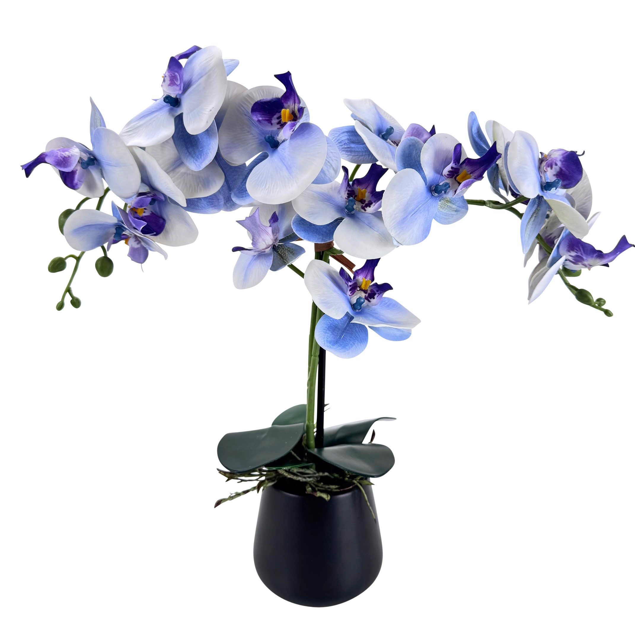 Kunstblume Orchideen im Topf - künstliche Blumen, Pflanzen - wie echt - Schmetterlingsorchidee, Online-Fuchs, ganzjährige Dekoration - real touch look in Weiß, Blau oder Pink