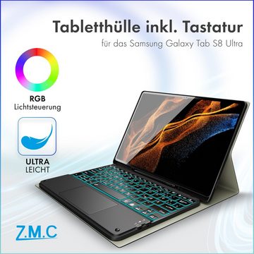 ZMC Samsung Galaxy Tab S8 Ultra X906B X900N 14,6 Zoll Schutz Hülle Tablet-Tastatur (Bluetooth, mit Beleuchtete Wireless Abnehmbare Tastatur / magnetisch)