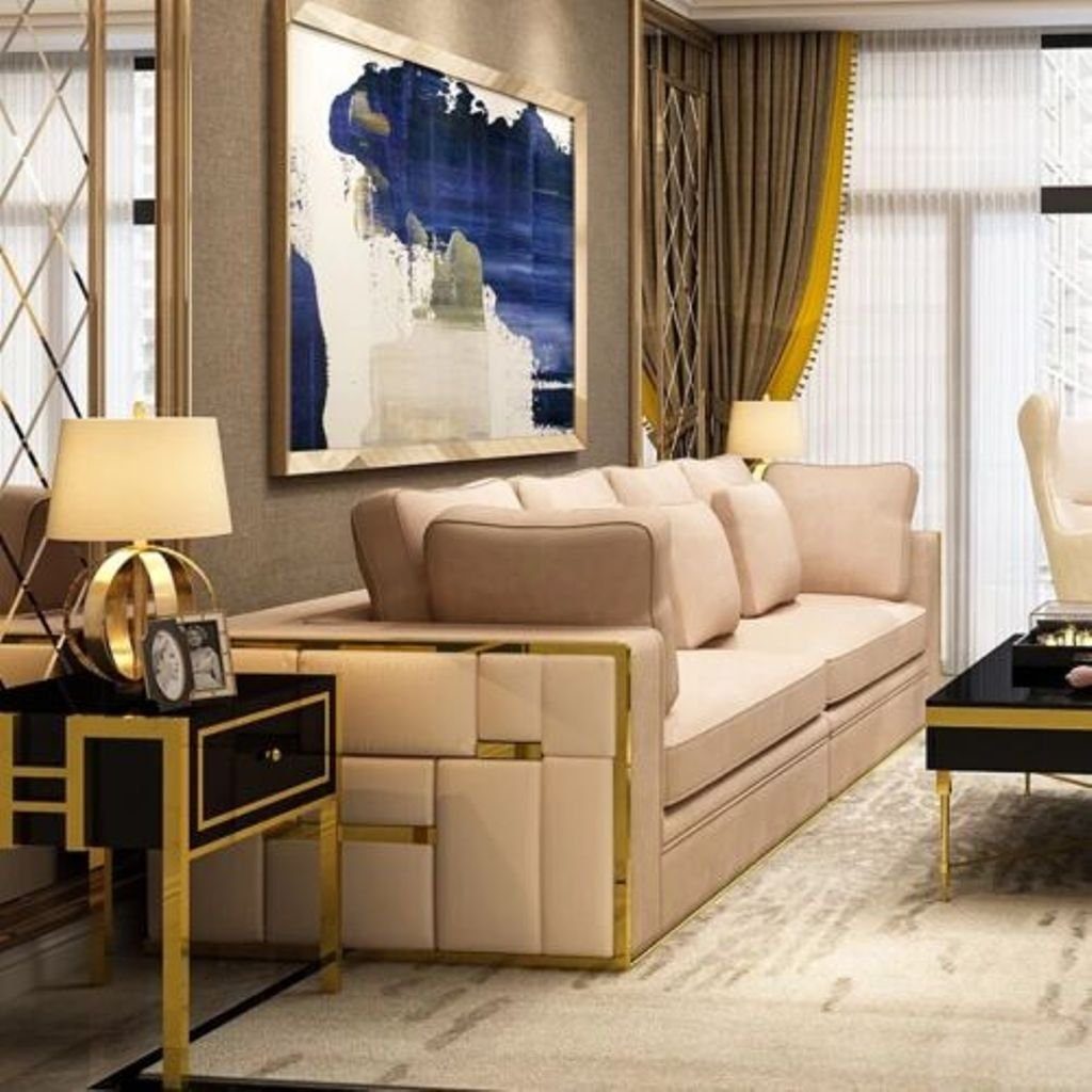 Polster Wohn Couch Gold 4er JVmoebel Sofas 4-Sitzer, Sitz Moderne Sofa Möbel Design Zimmer