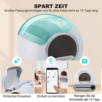 Flieks Katzentoilette, 65L für Katzen Selbstreinigend/App-Steuerung/Unterstützung 2.4G/WiFi