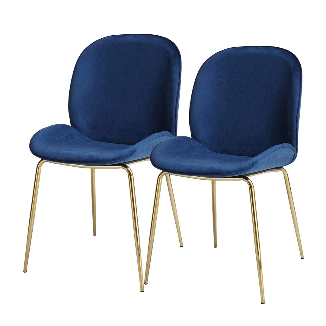 Qiyano Esszimmerstuhl Samtstuhl 2er-Set Blau, weich, Metall, Stilvoll, Chro günstig online kaufen