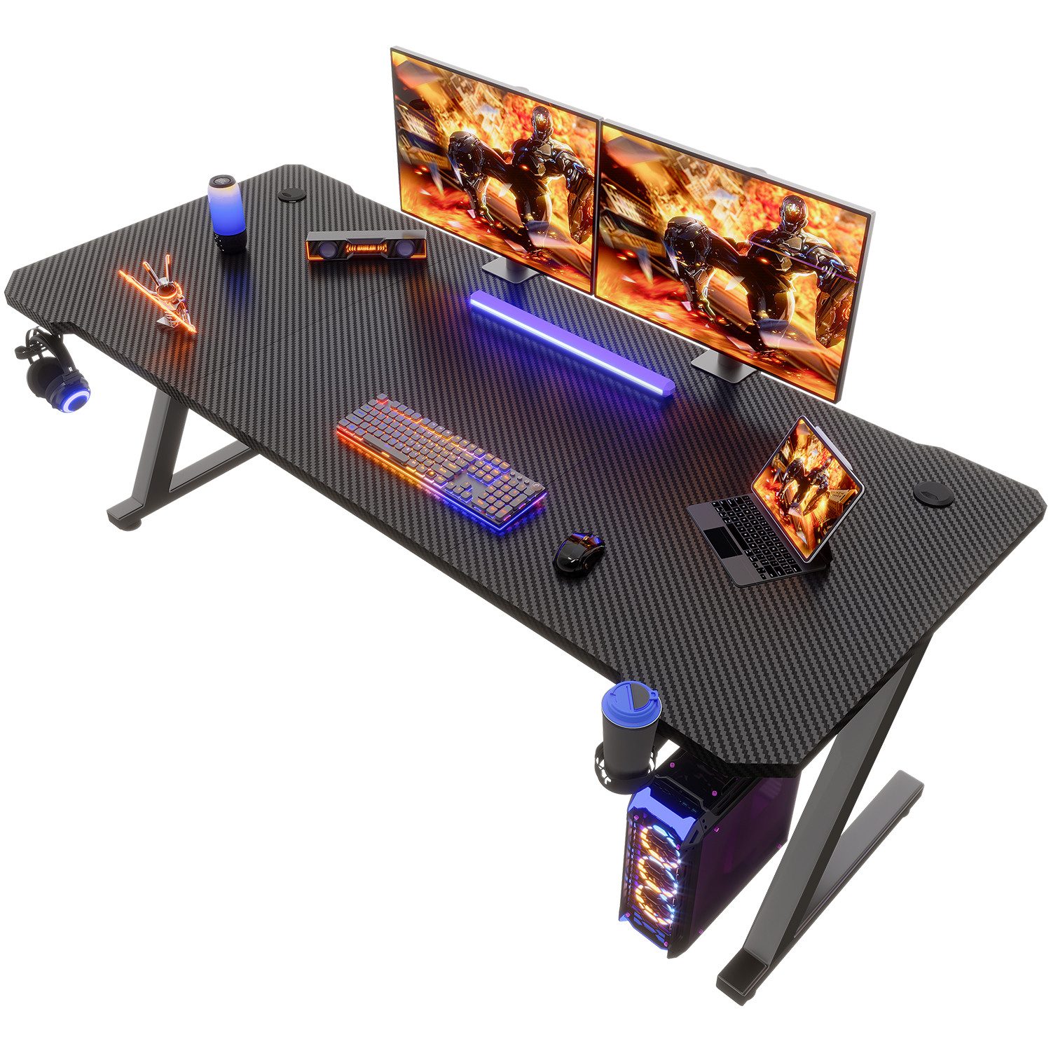HOMALL Gamingtisch Gaming Tisch Computertisch Schreibtisch 120 x 60 cm, Z-Frame (Gamer Tisch,Schreibtisch,Ergonomischer PC-Schreibtisch mit Kopfhörerhaken,PC Tisch,1-St)