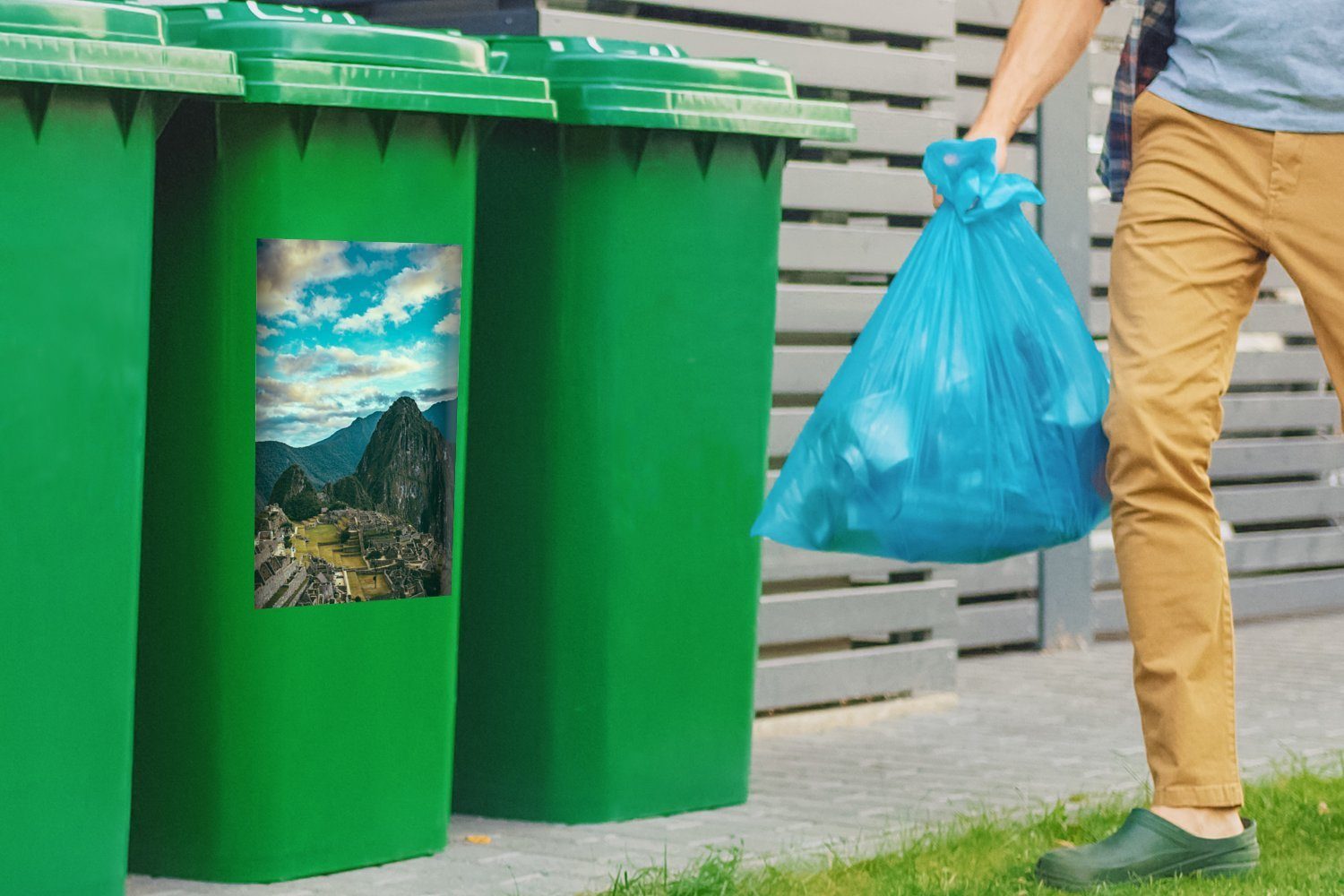 Peru Mülleimer-aufkleber, Container, St), Picchu (1 - Sticker, Mülltonne, - Wandsticker Abfalbehälter Berg Machu MuchoWow