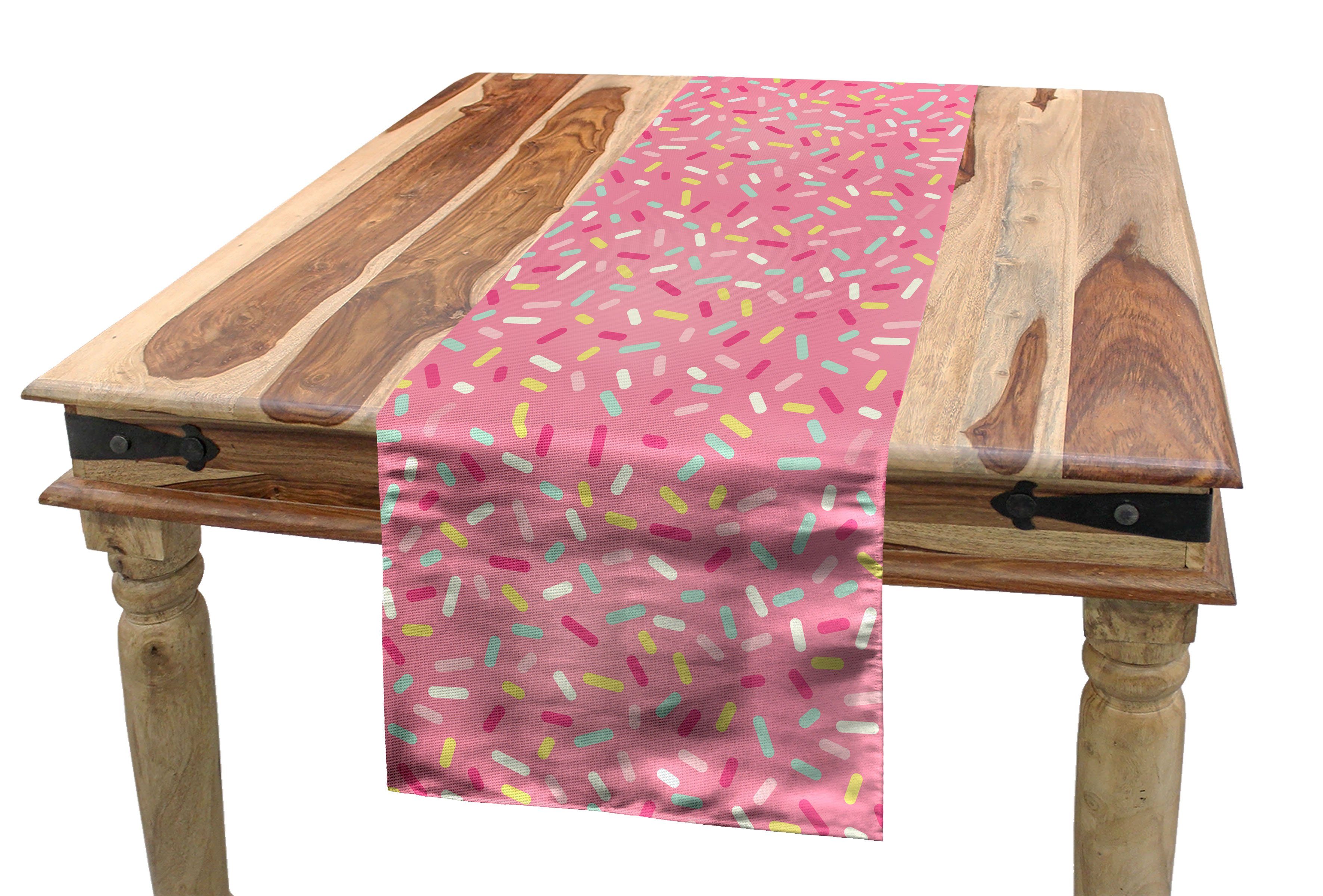 Abakuhaus Tischläufer Esszimmer Küche Rechteckiger Dekorativer Tischläufer, Pink und Weiß Donut Sprinkles
