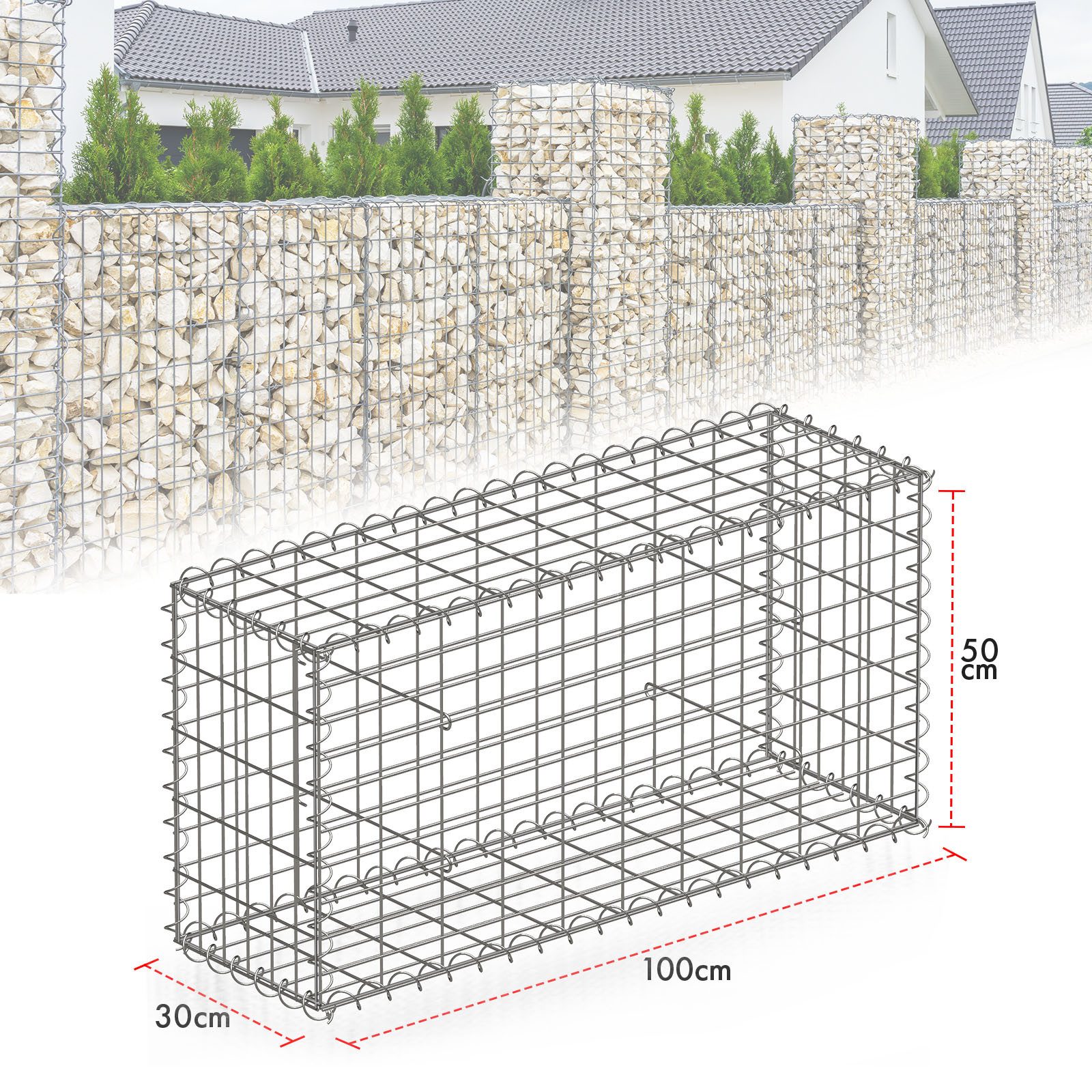 Floordirekt Gabionenzaun Lenox, Robuster, verzinkter Stahl, Langlebig & rostfrei, Maschenweite 5×10 cm – ideal für Natursteine – Bild 2 von 5