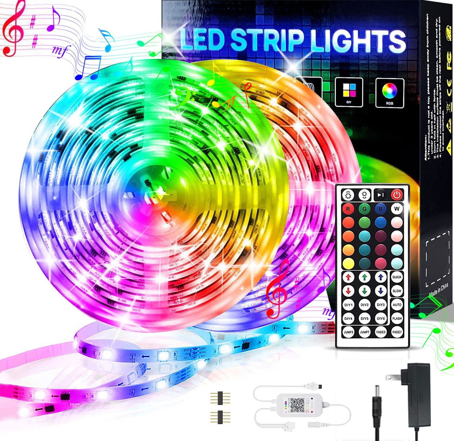 KINSI LED Stripe »LED Strip, LED- Streifen, Lichtstreifen, Lichterketten,  RGB,«, Gesamtlänge 15M, 18 Lichter/M, Infrarot-Fernbedienung, Bareboard RGB