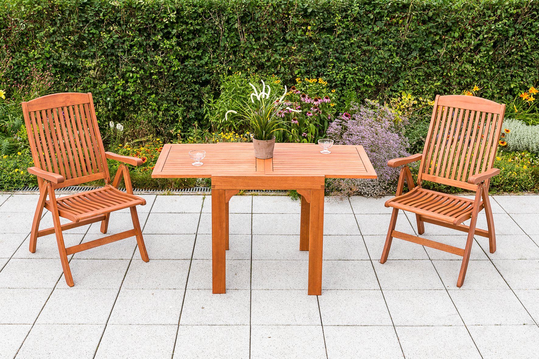 MERXX Balkonset Maracaibo, (3tlg., 2 Klappsessel mit Balkonausziehtisch), Ausziehtisch, Klappsessel, Rückenlehne 5-fach verstellbar