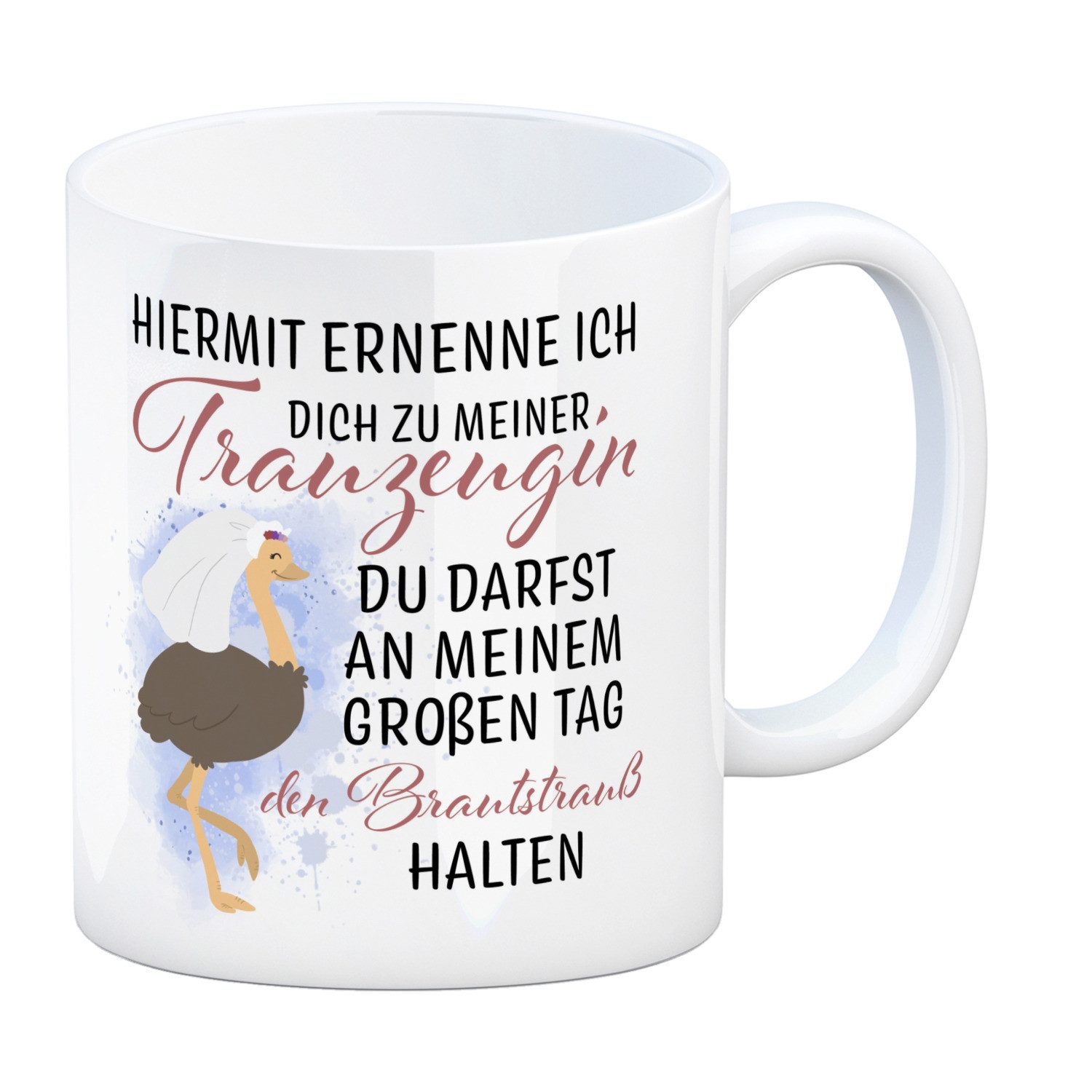 Tasse Trauzeugin Brautstrauß Kaffeebecher mit Vogelstrauß