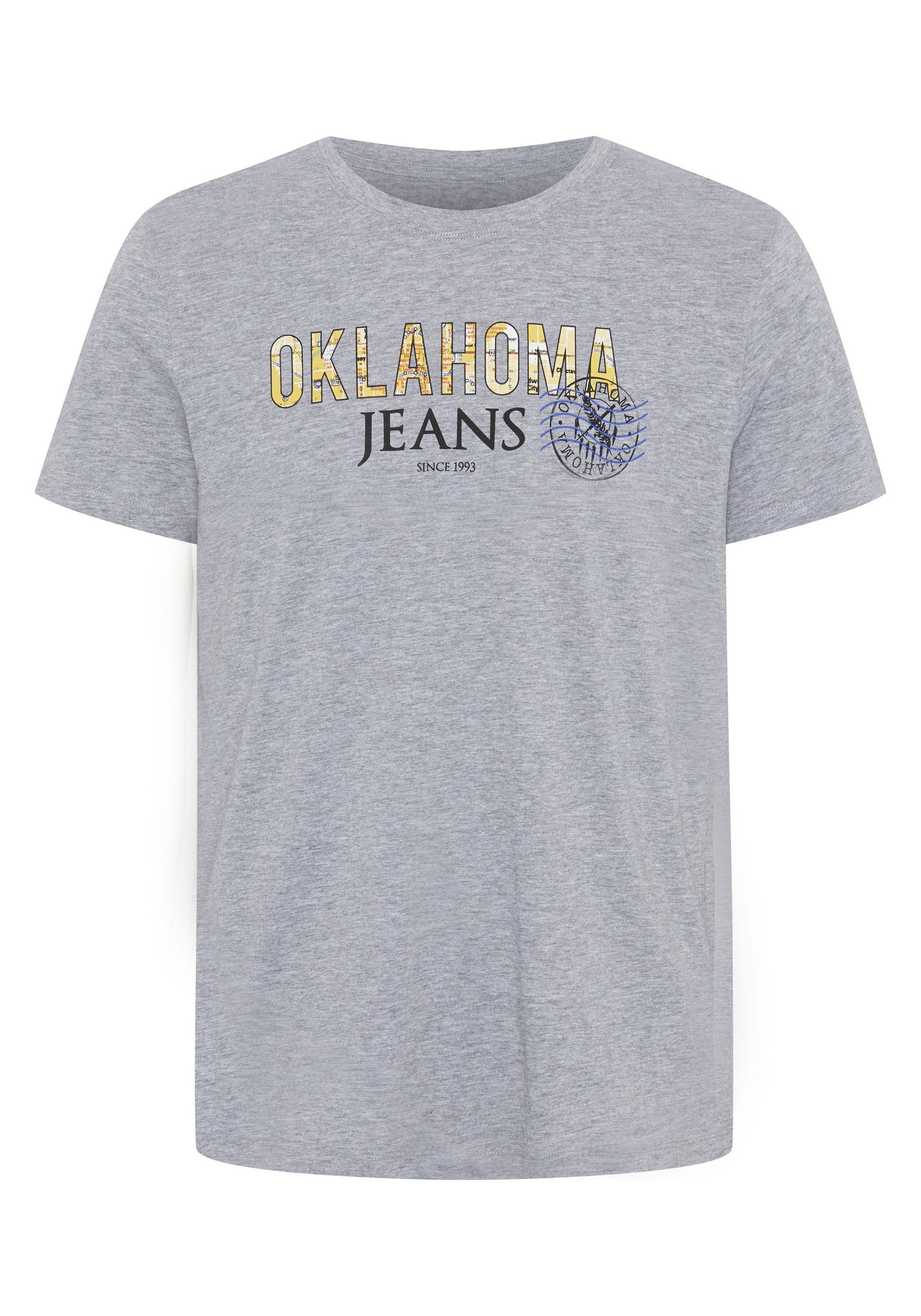 Oklahoma Jeans Print-Shirt mit Label-Print im Melange 14-4203M City-Map-Look Vapor Blue