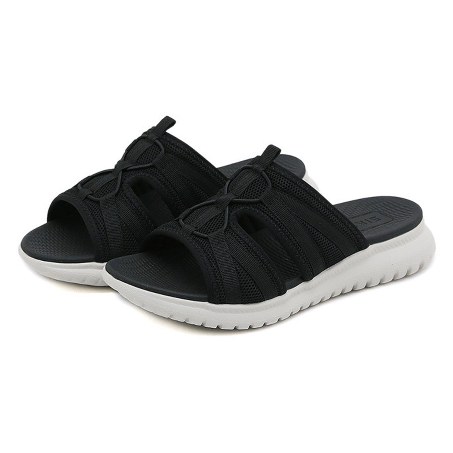 MAGICSHE Lässige Damen Sandalen Bequem Pantolette Flache Strand-Sandalen, lässig Schwarz