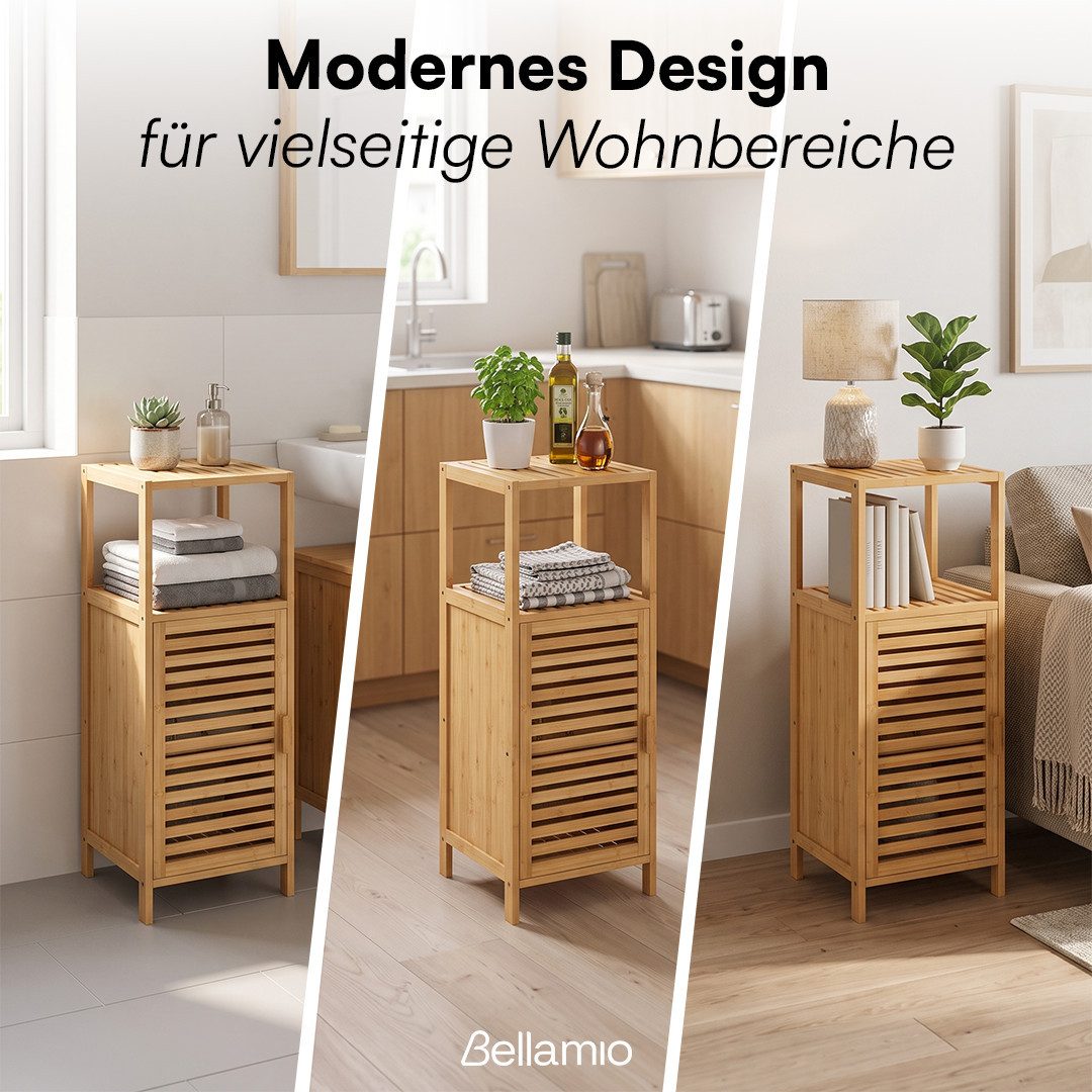 Bellamio Hochschrank Newa aus Bambus, Badezimmerschrank mit Ablage, lackiert (3 Fächer) Badezimmerschrank 85×33×33 cm, verfügbar in verschiedenen Ausführungen – Bild 5 von 5