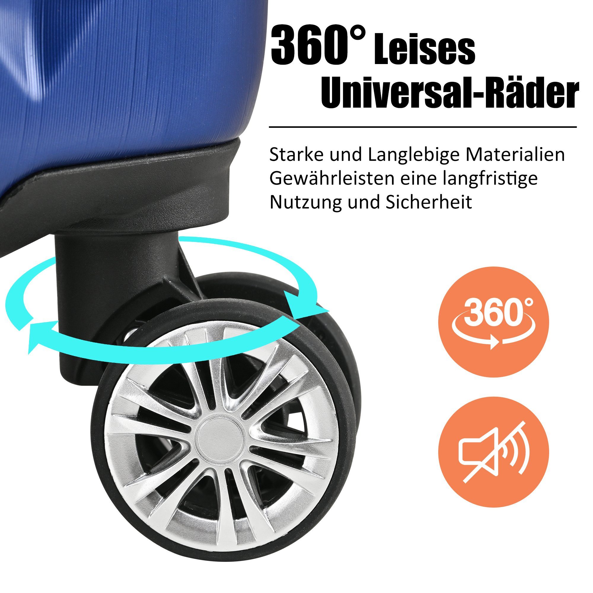 Hartschalen-Trolley Universal- Handgepäck-Trolley 360° Rollen, Räder Dunkelblau leises Reisekoffer, 4 OKWISH Hartschalenkoffer