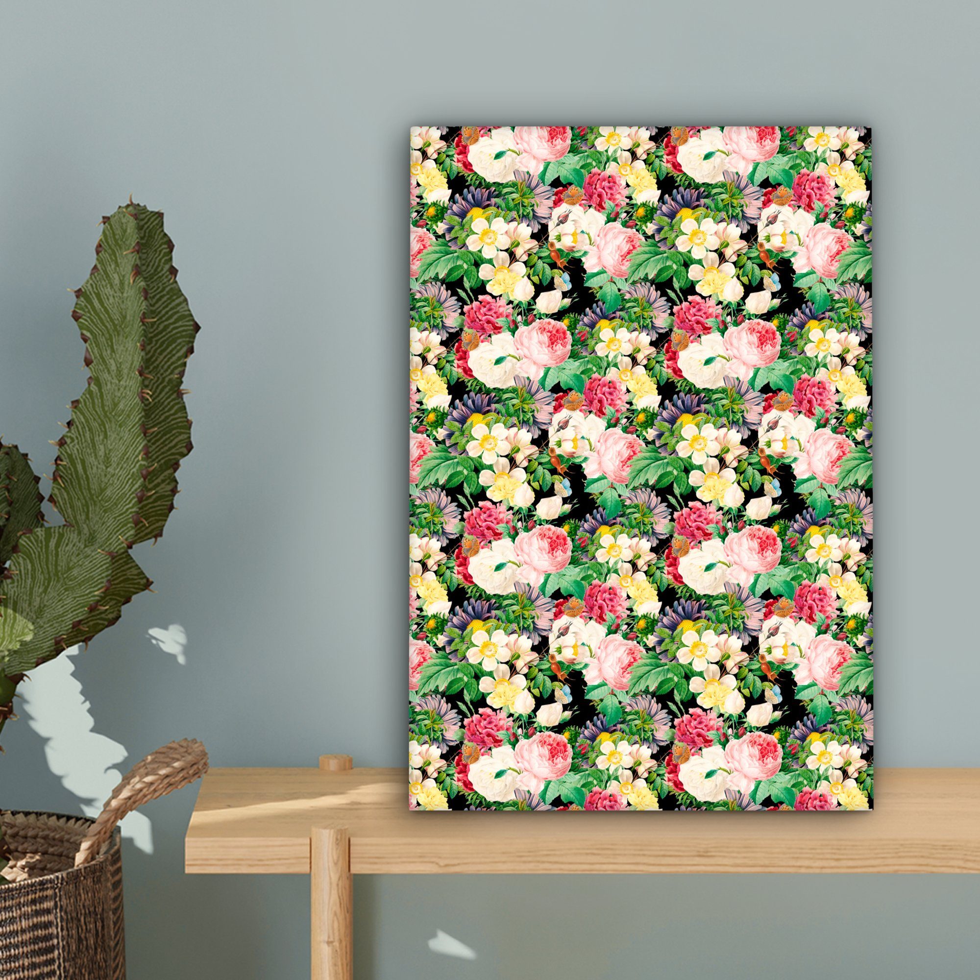 OneMillionCanvasses® inkl. Blumen - Muster, Leinwandbild Frühling bespannt 20x30 St), - fertig (1 Gemälde, Leinwandbild Zackenaufhänger, cm